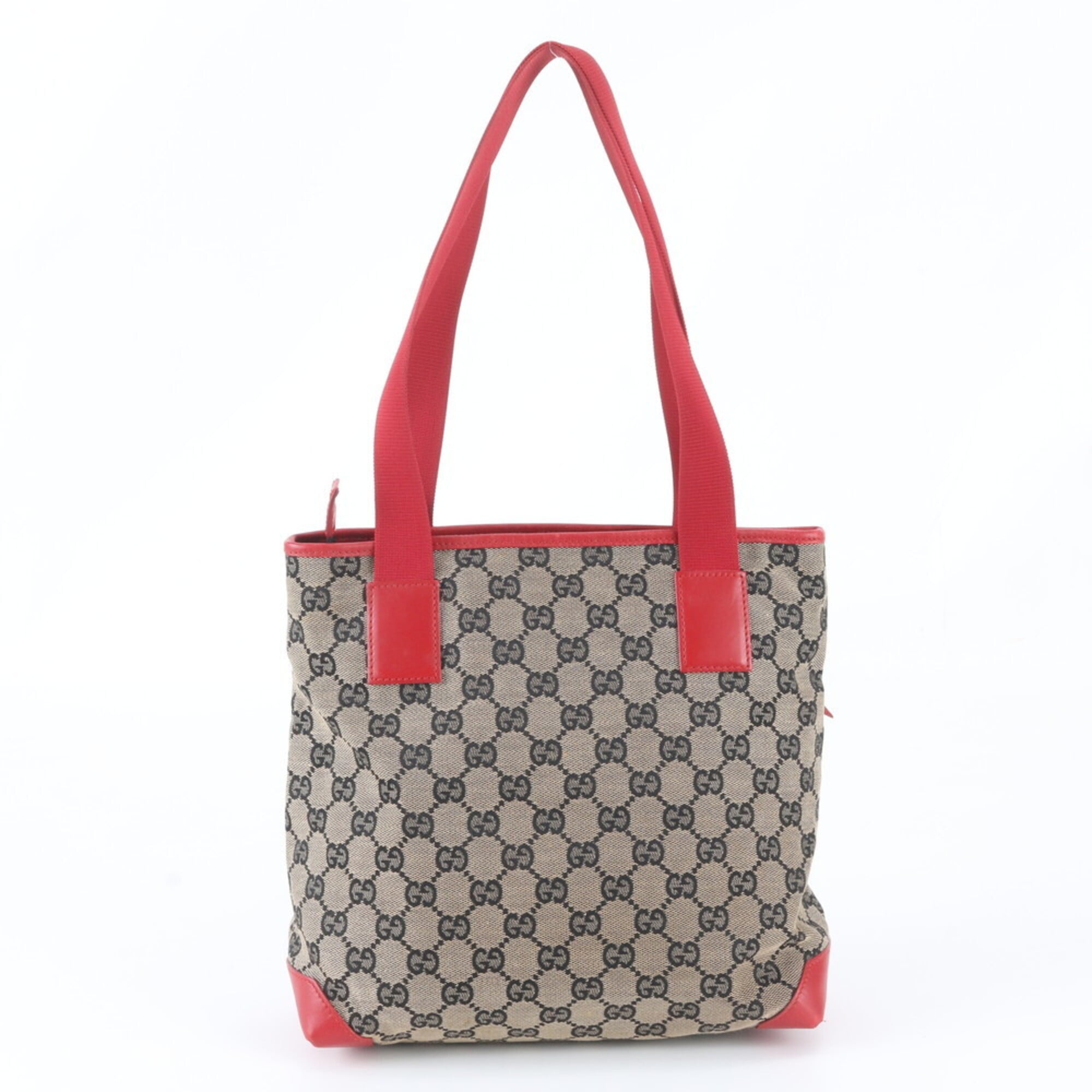 Gucci Red Color Leather Canvas Handbag Shoulder Bag Tote Bag (Pre-Owned)