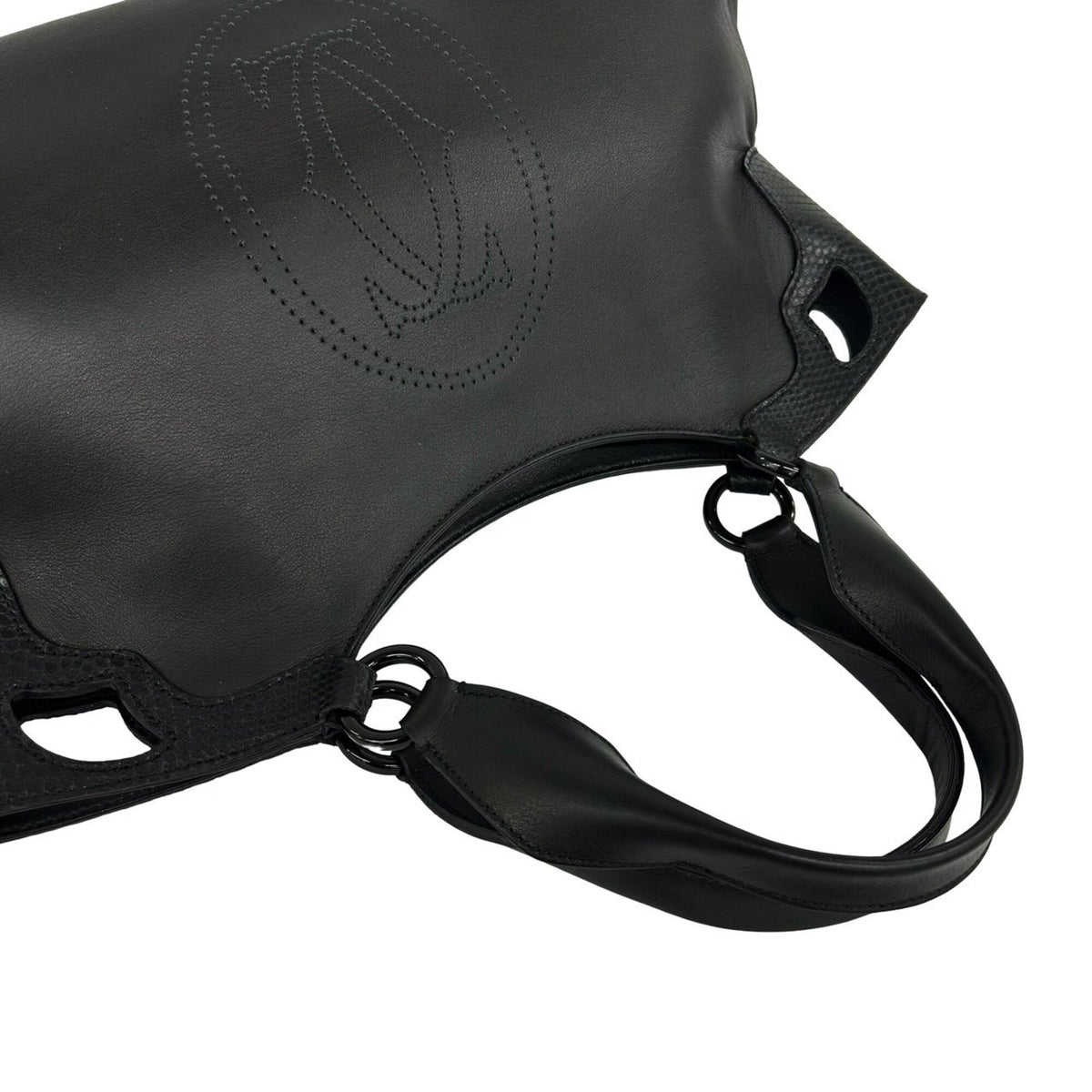 Cartier Black Leather Boston Bag Handbag Tote Bag (Pre-Owned)