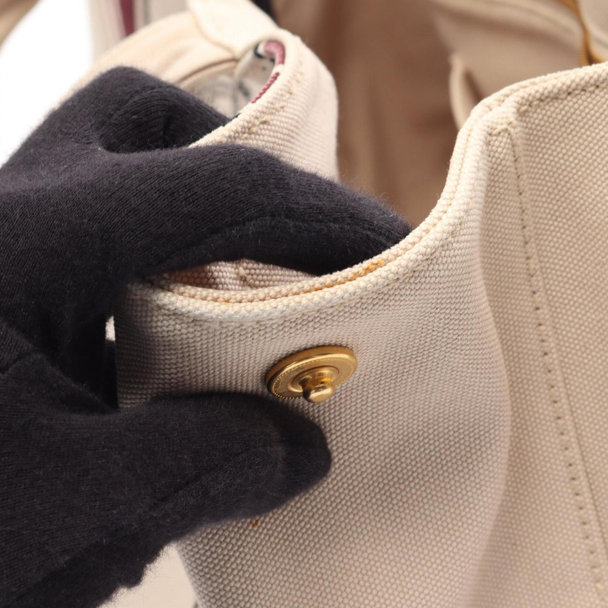 Prada Beige Black Bordeaux Canvas Handbag Tote Bag (Pre-Owned)