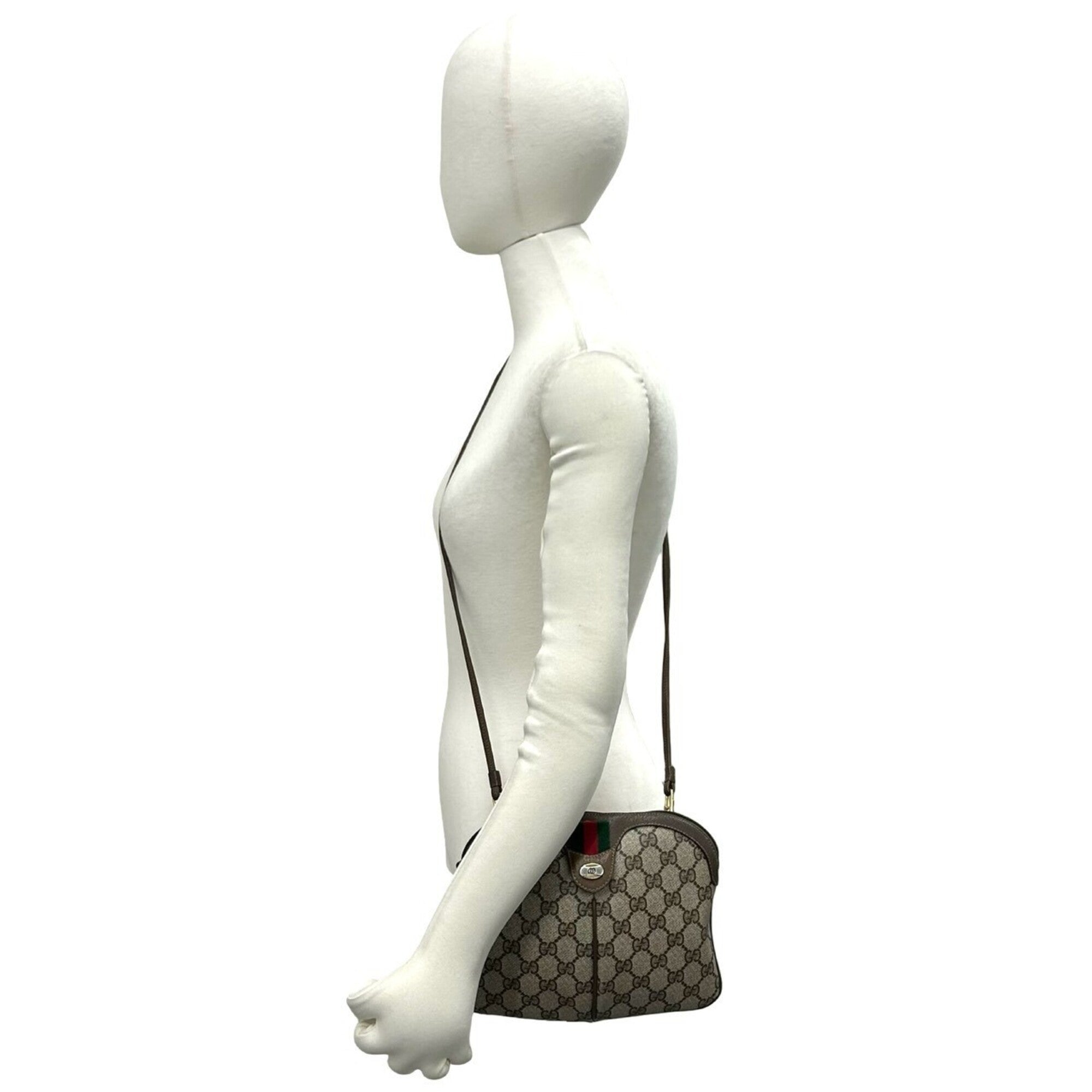 Gucci Brown Green Red Color Leather Pvc Shoulder Bag (Pre-Owned)