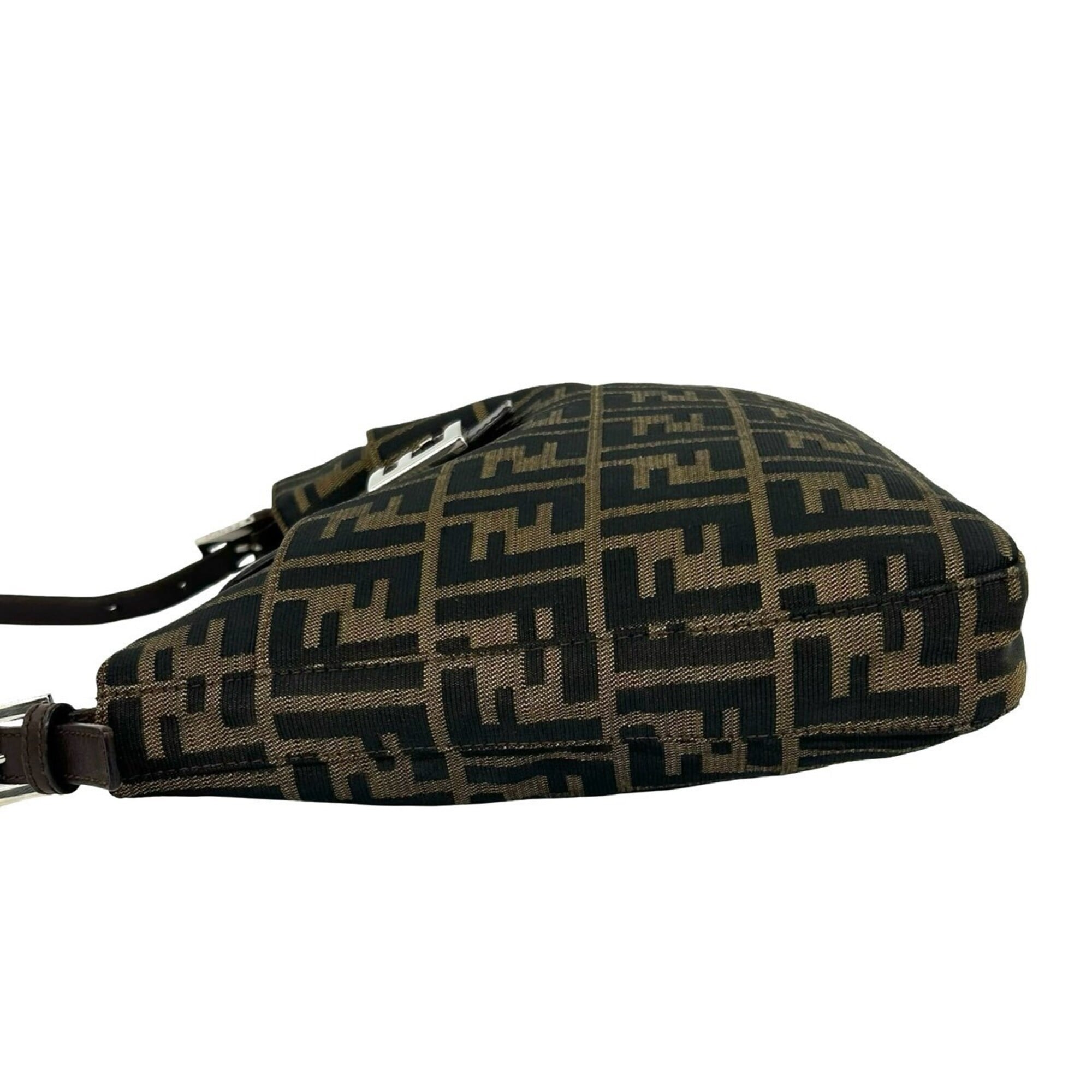 Fendi Black Brown Canvas Leather Handbag Shoulder Bag (Pre-Owned)