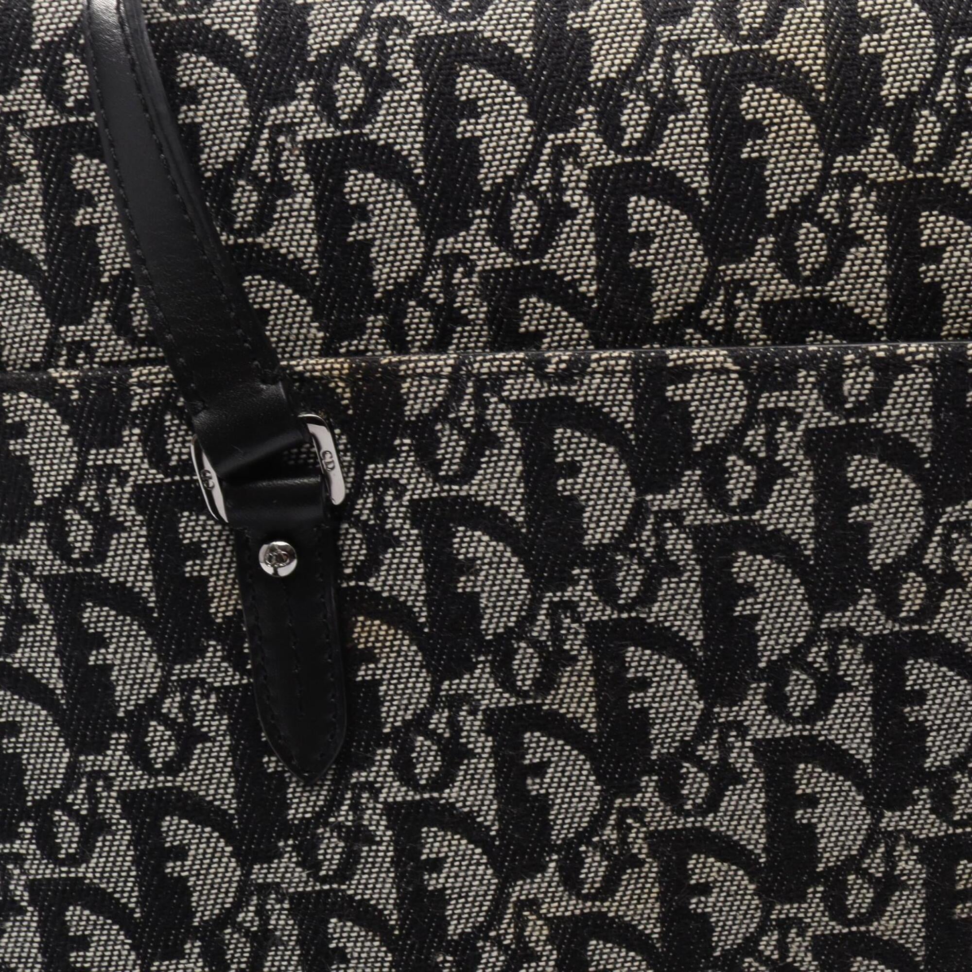 Christian Dior Black Gray Canvas Leather Saddle Bag Tote Bag (Pre-Owned)
