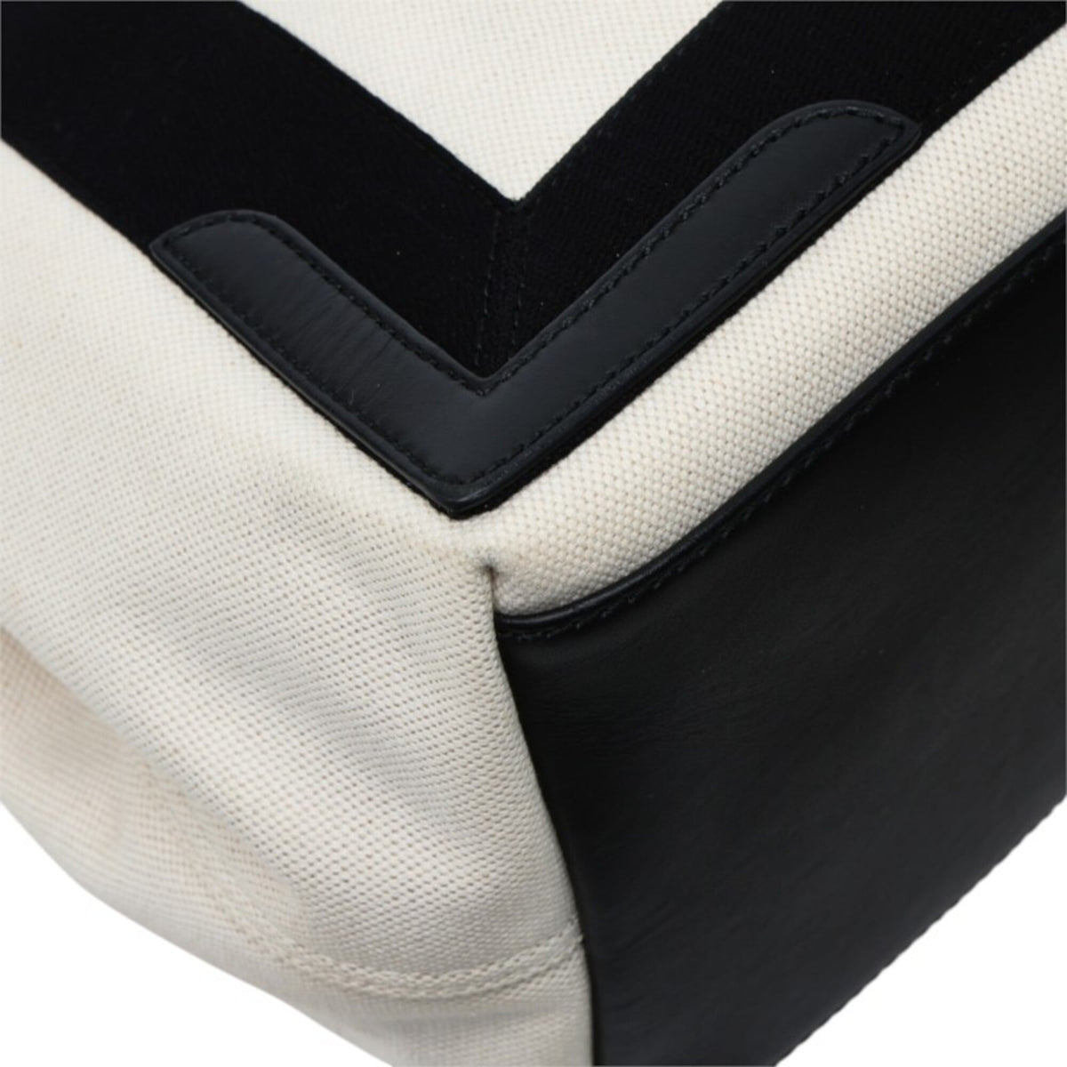 Balenciaga Black Ivory Canvas Leather Handbag Tote Bag (Pre-Owned)