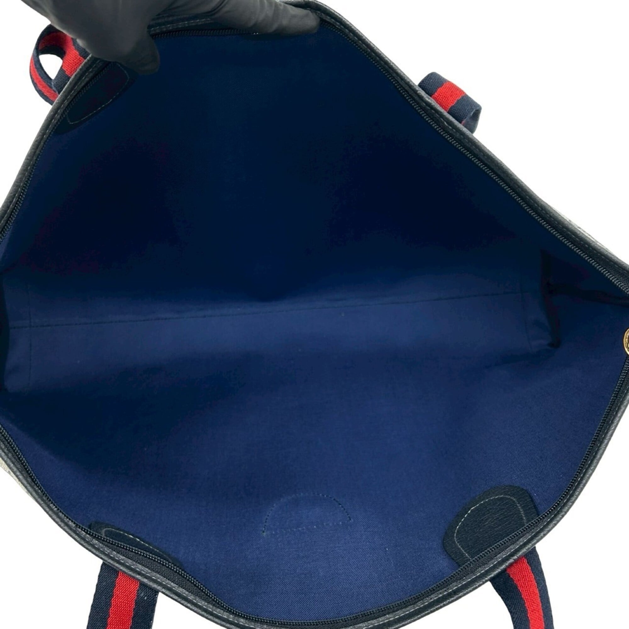 Gucci Navy Red Color Leather Pvc Handbag Tote Bag (Pre-Owned)