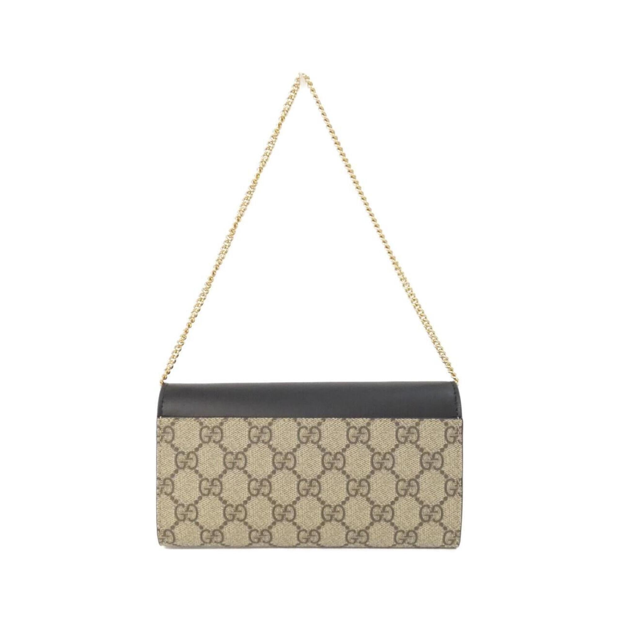 Gucci Beige Black Gg Supreme Leather Chain/Shoulder Wallet (Pre-Owned)