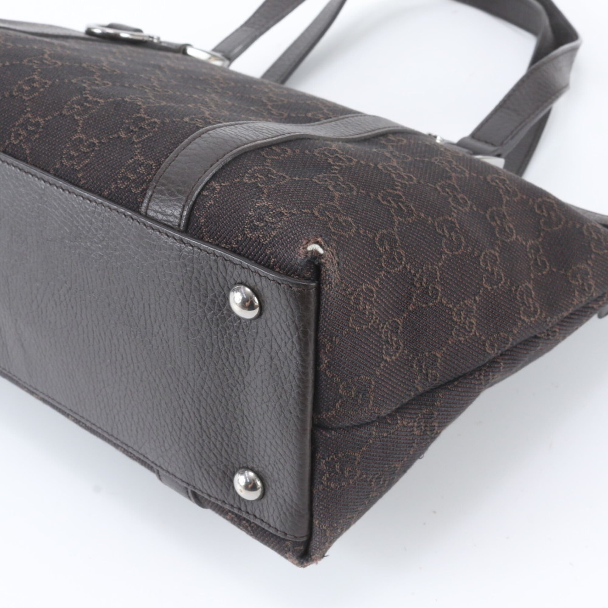 Gucci Abbey Dark Brown Leather Canvas Handbag Tote Bag (Pre-Owned)