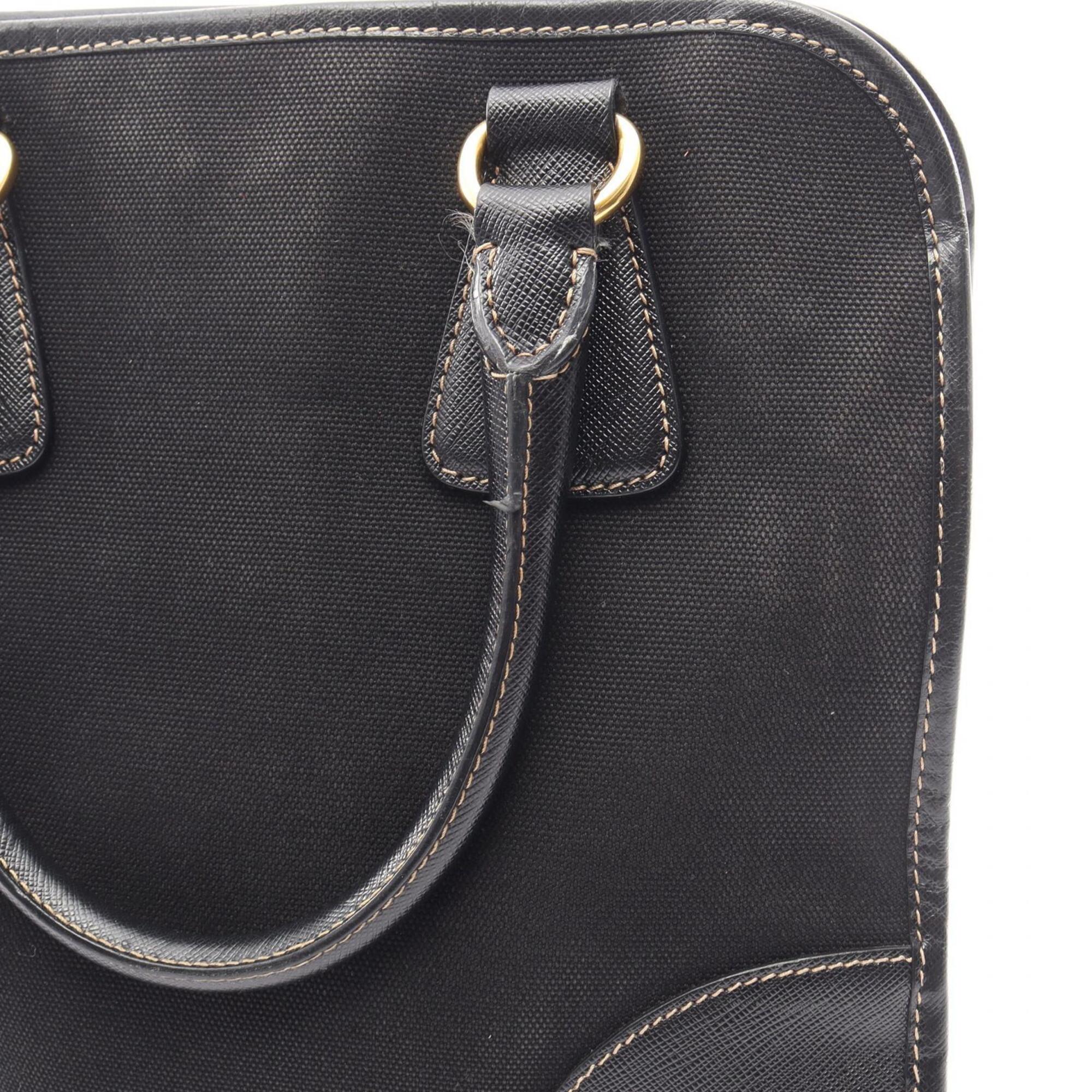 Prada Black Canvas Leather Handbag (Pre-Owned)