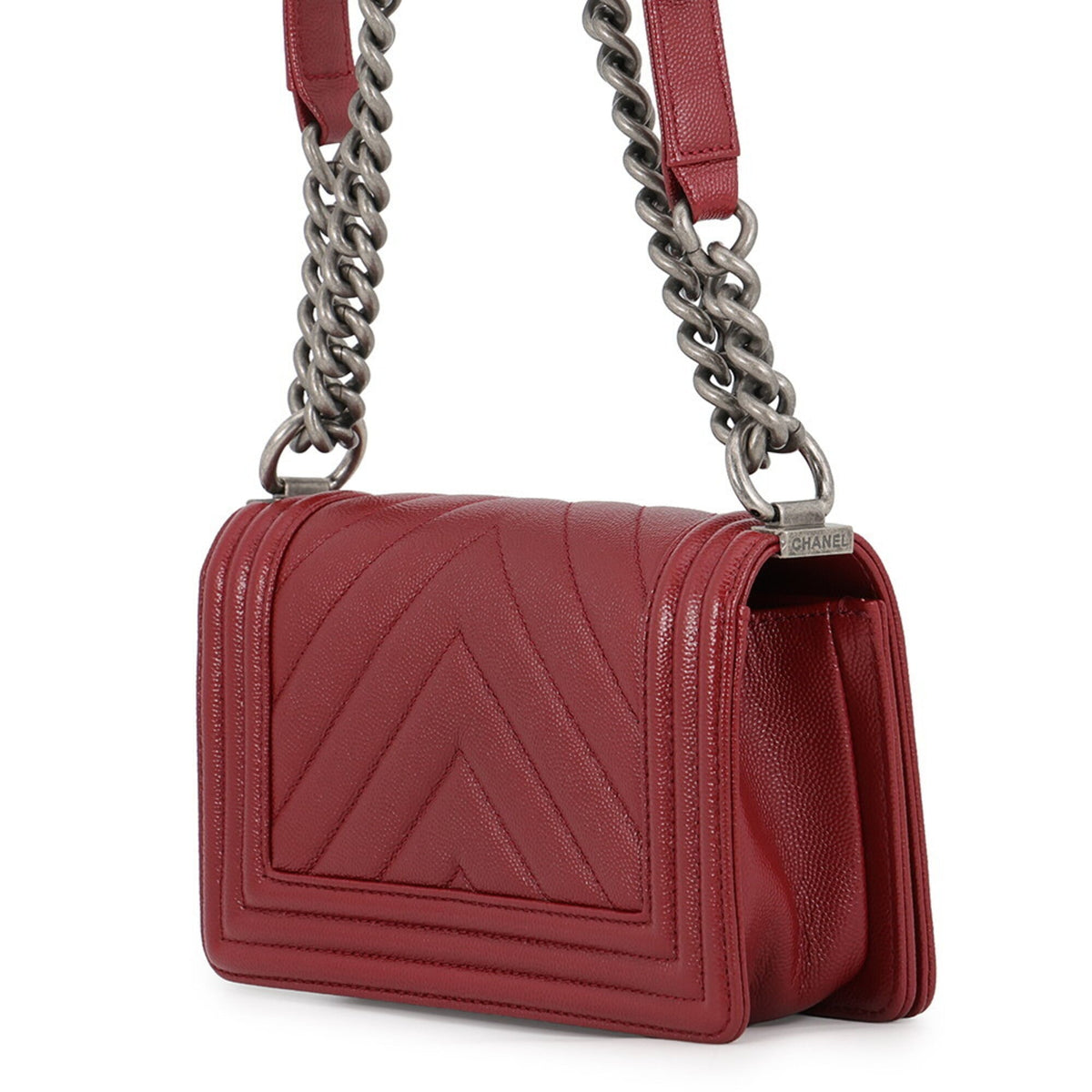 Chanel Boy Chanel Red Color Grained Calfskin Handbag Shoulder Bag (Pre-Owned)