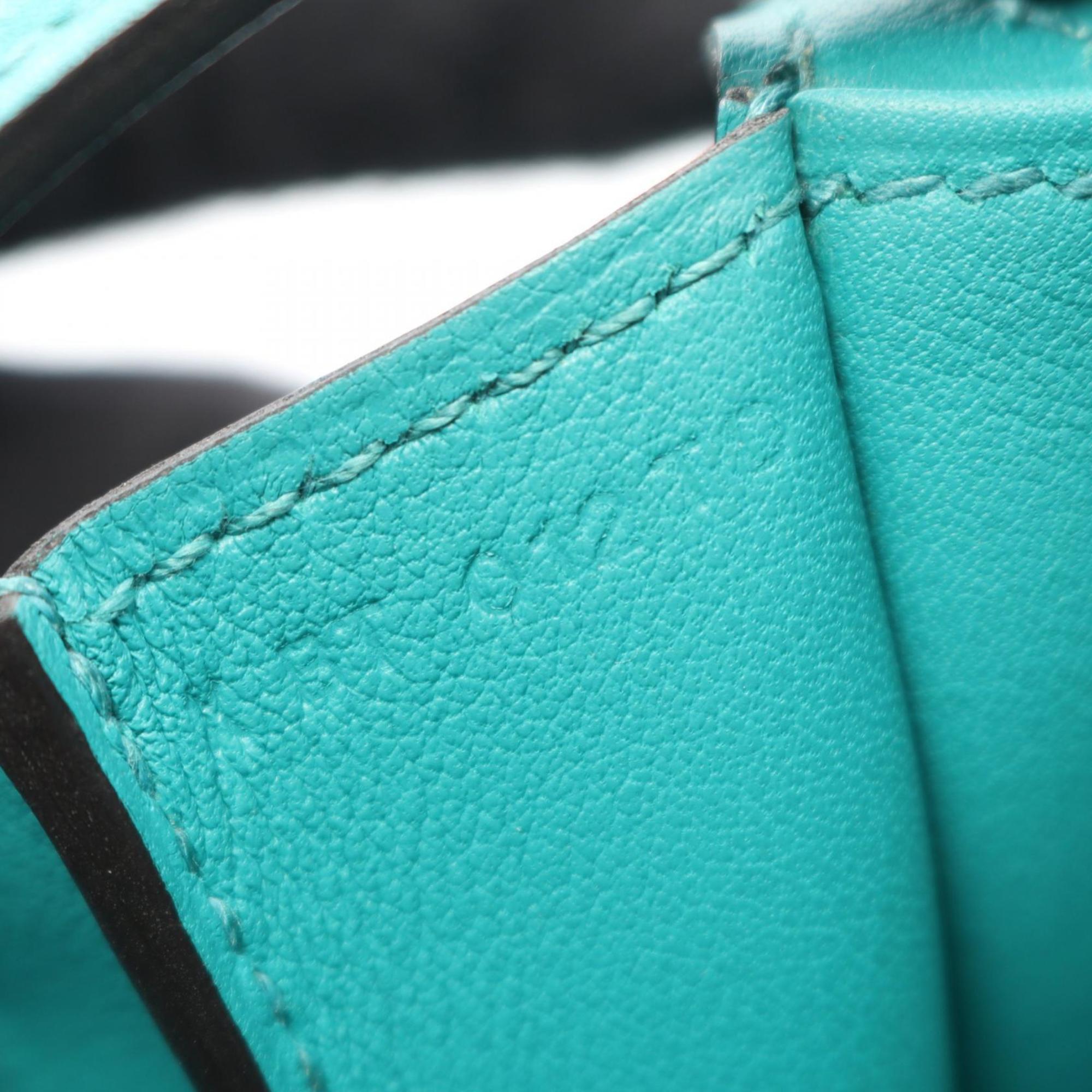 Hermes Alezan Blue Paon Green Swift Leather Handbag (Pre-Owned)