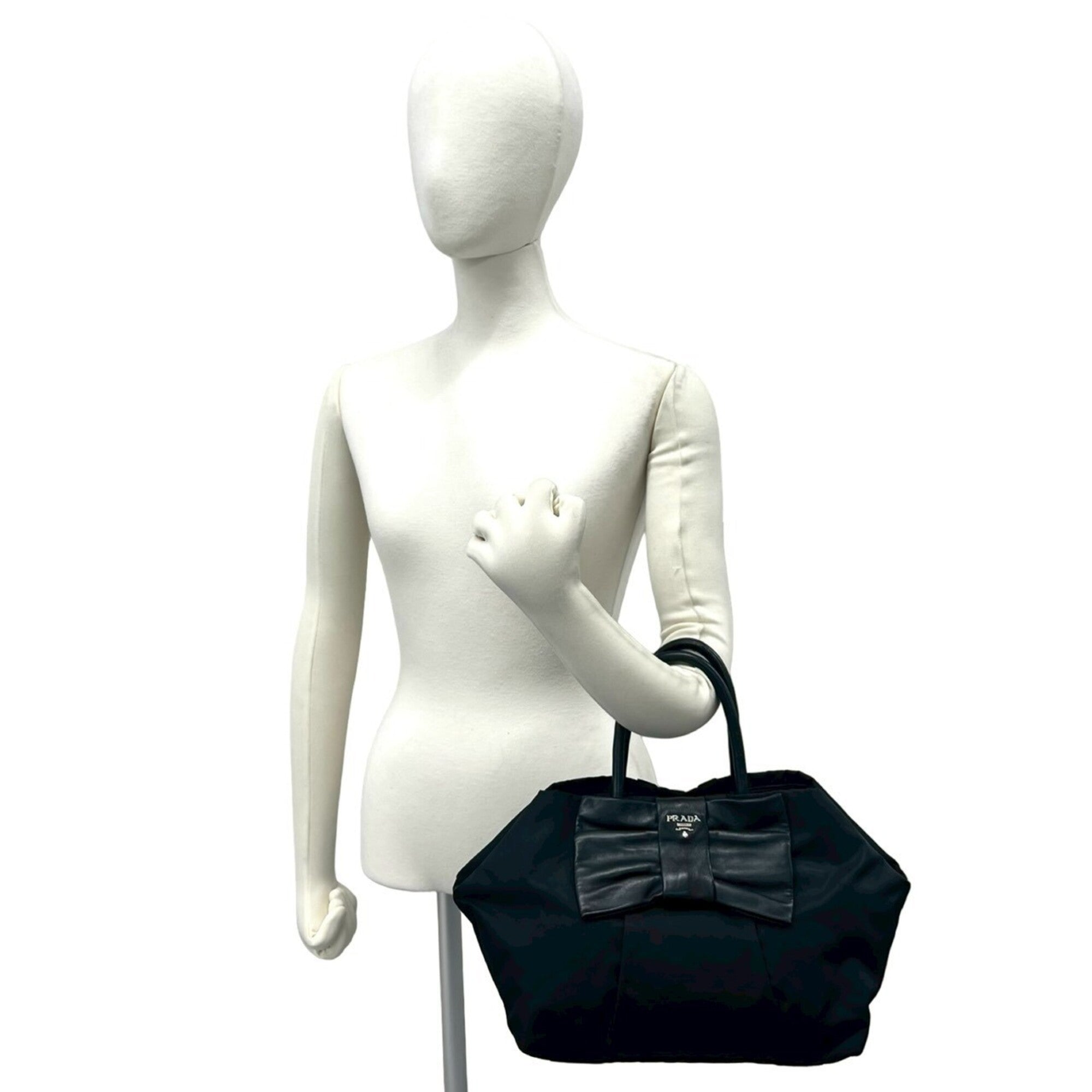 Prada Black Nylon Leather Handbag Tote Bag (Pre-Owned)