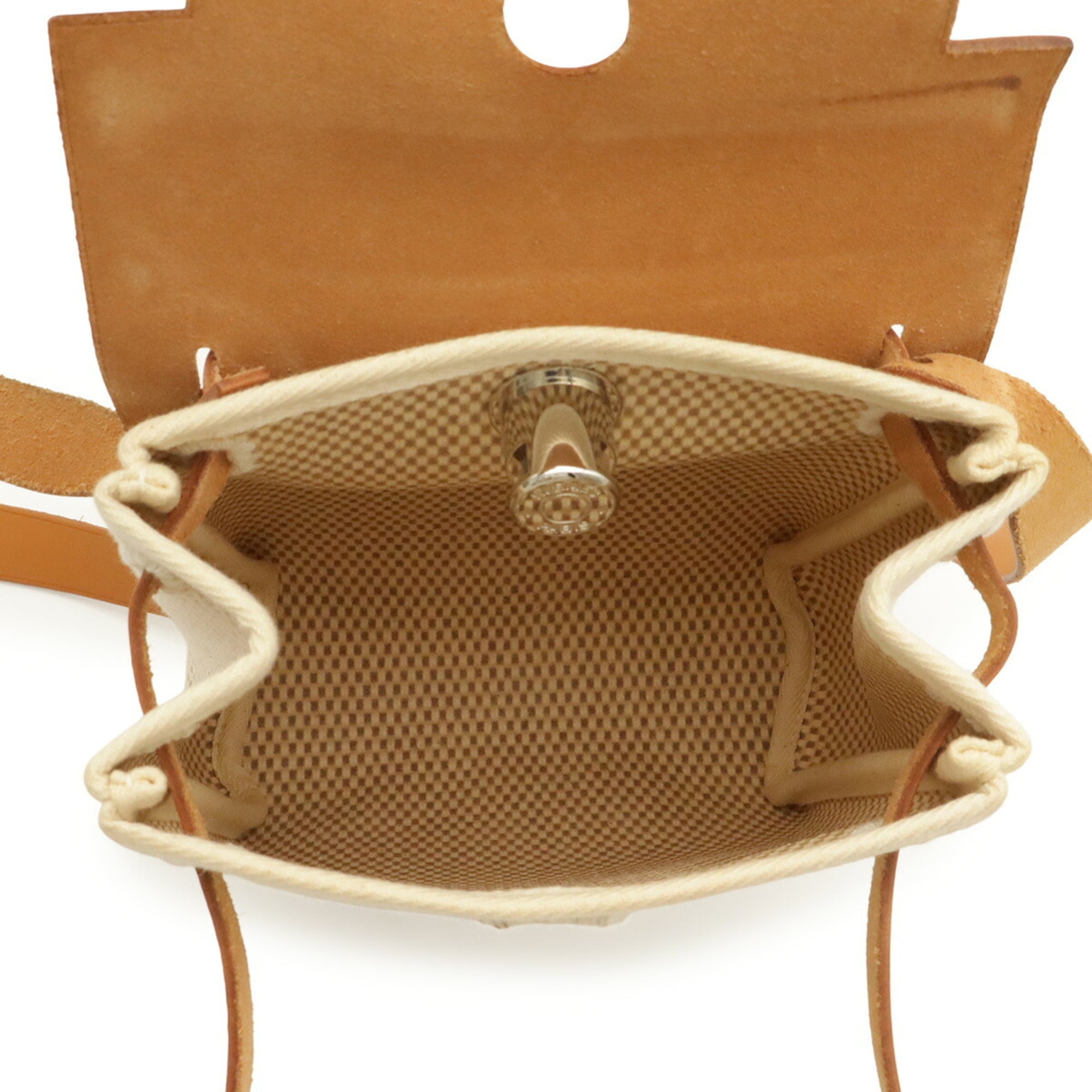 Hermes Black Light Brown Natural Toile Officier Leather Pochette Shoulder Bag (Pre-Owned)