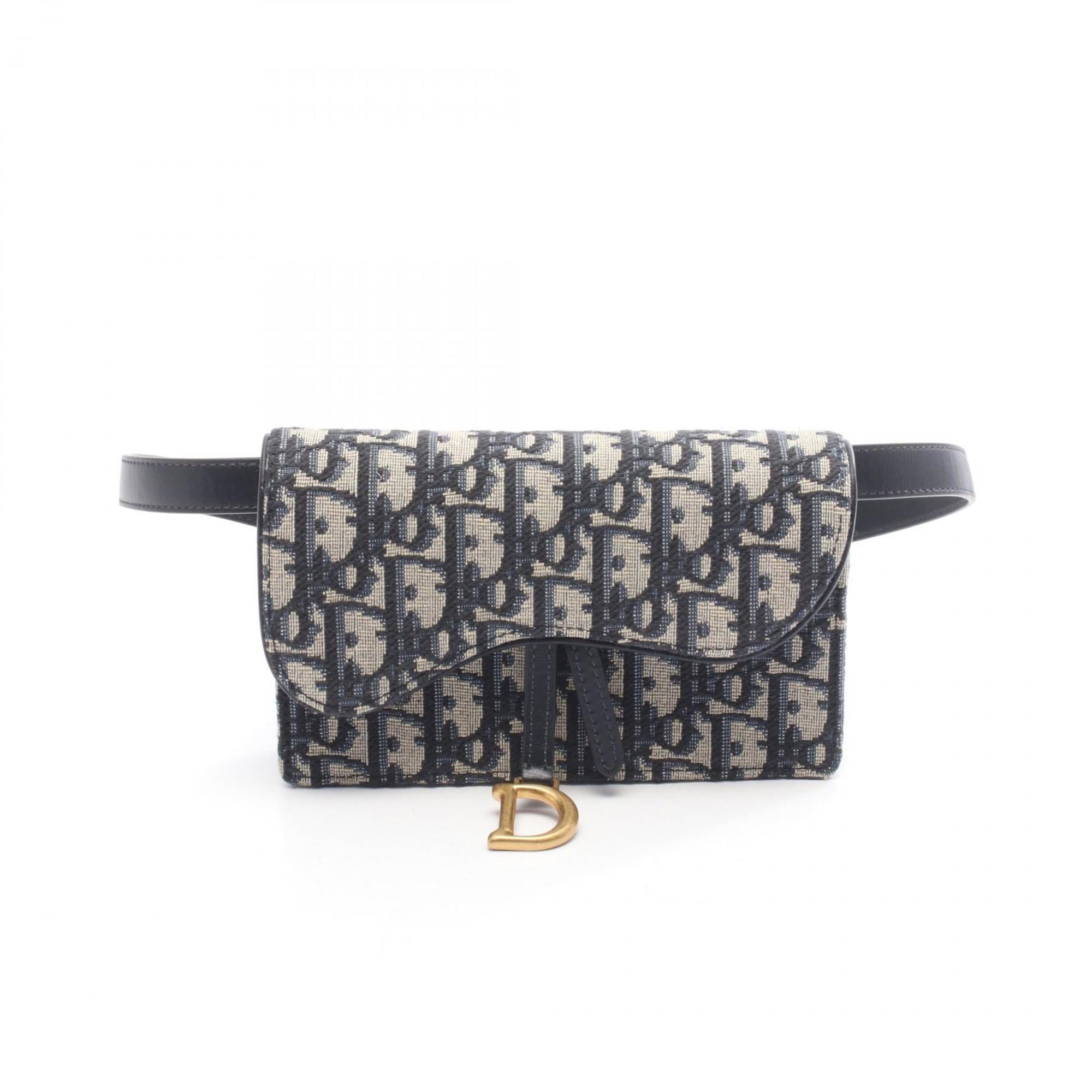 Christian Dior Beige Navy Canvas Leather Fanny Pack Handbag Saddle Bag (Pre-Owned)