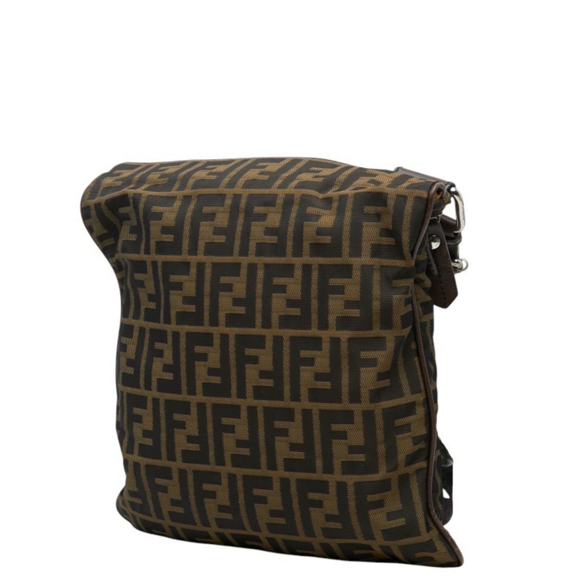 Fendi Khaki Brown Leather Nylon Shoulder Bag (Pre-Owned)