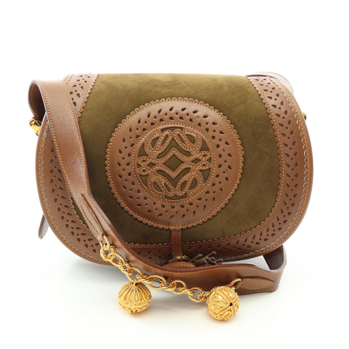 Loewe Brown Khaki Suede Leather Handbag Shoulder Bag (Pre-Owned)
