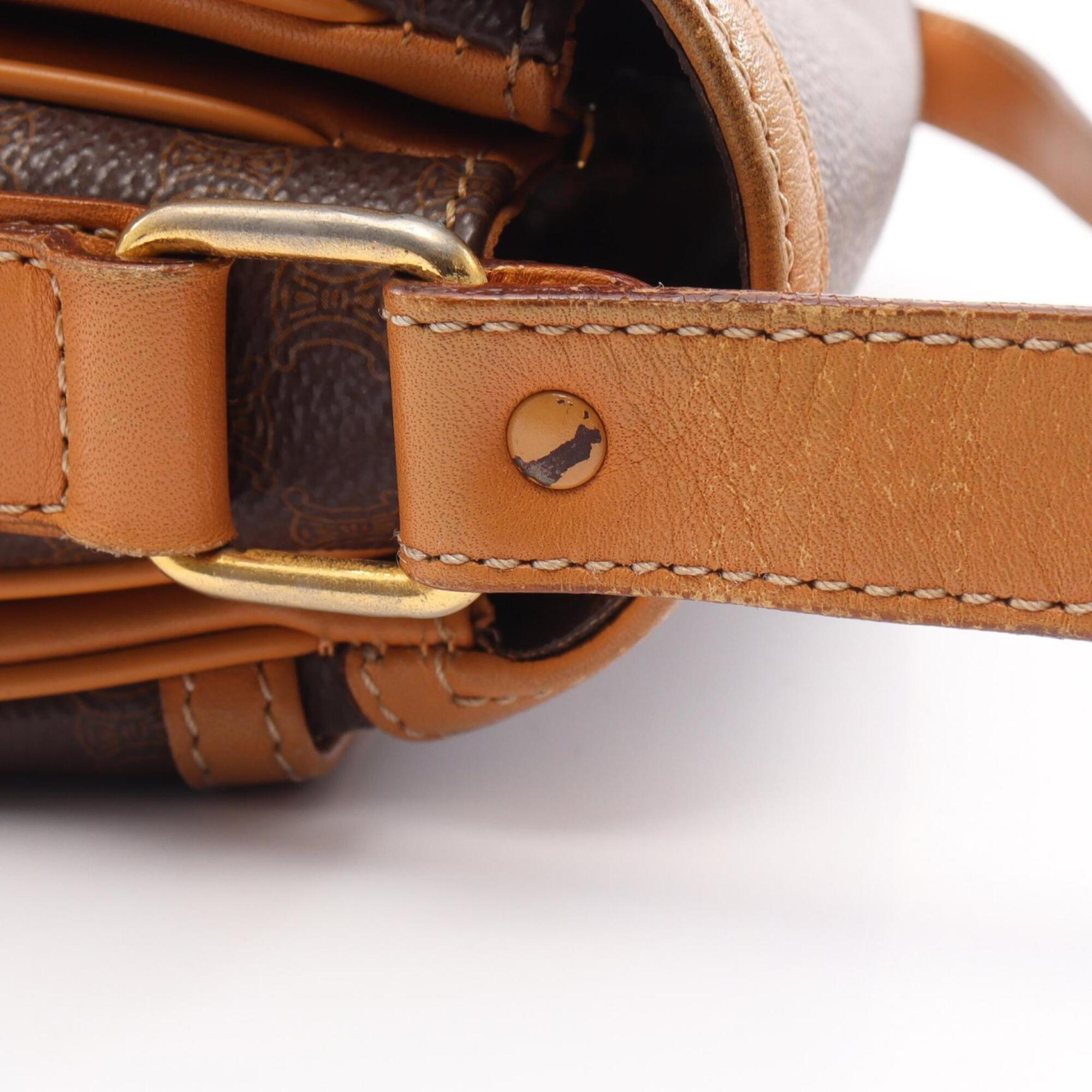 Celine Brown Coated Canvas Leather Shoulder Bag (Pre-Owned)