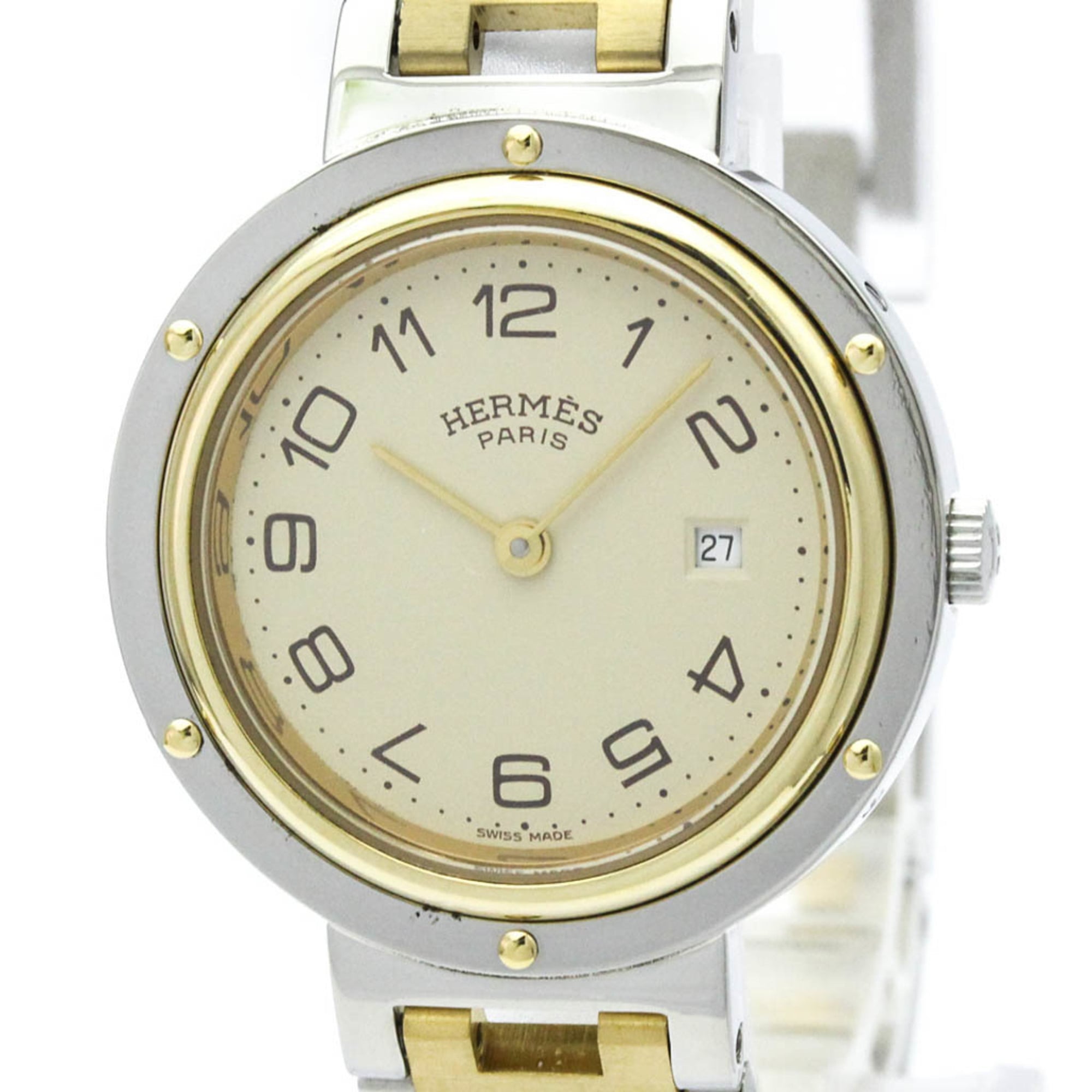 Hermes Clipper Quartz Watch Stainless Steel With Plated Metal Watch (Pre-Owned)