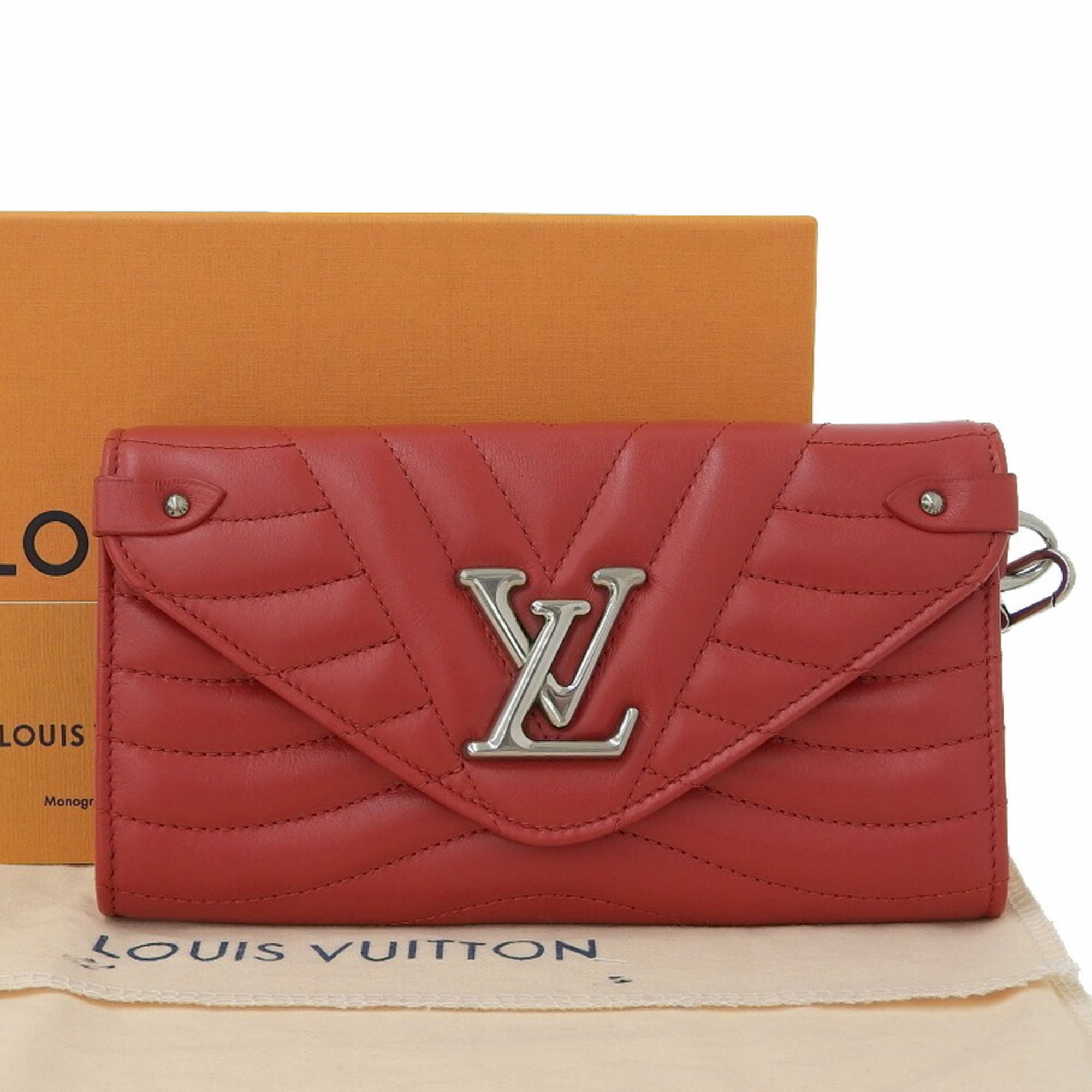 Louis Vuitton Red Color Leather Long Wallet (Bi-Fold) (Pre-Owned)