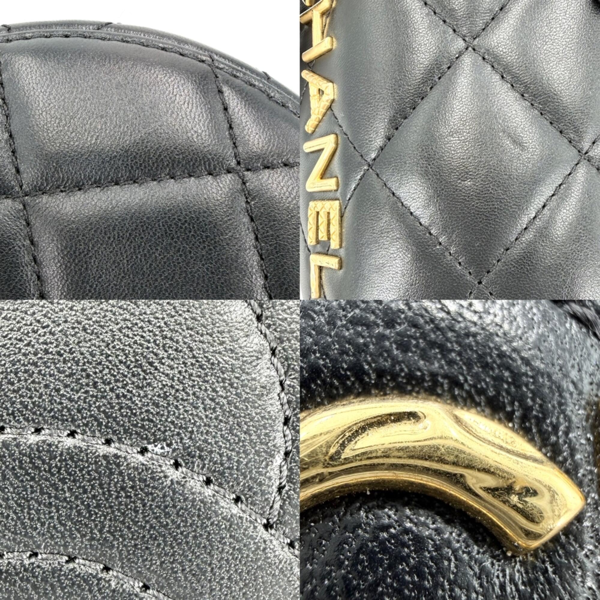 Chanel Matelasse Black Leather Shoulder Bag Vanity Bag (Pre-Owned)