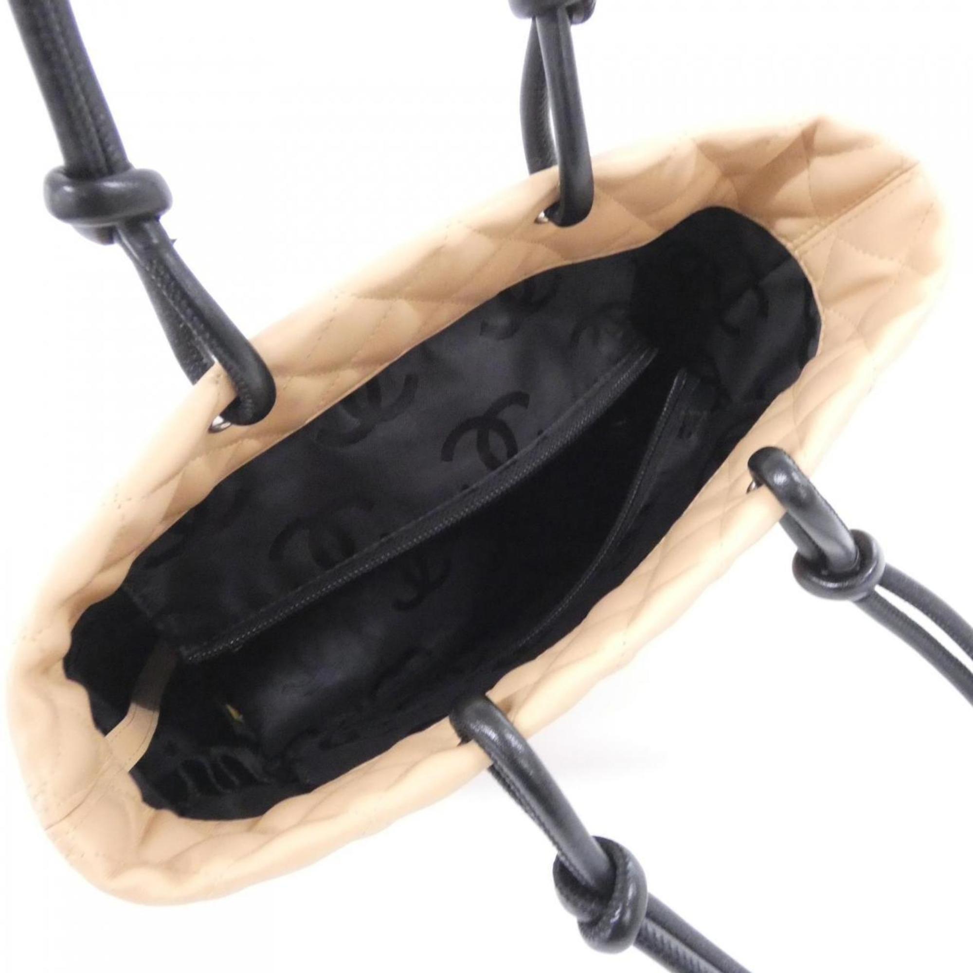 Chanel Beige Black Leather Handbag (Pre-Owned)