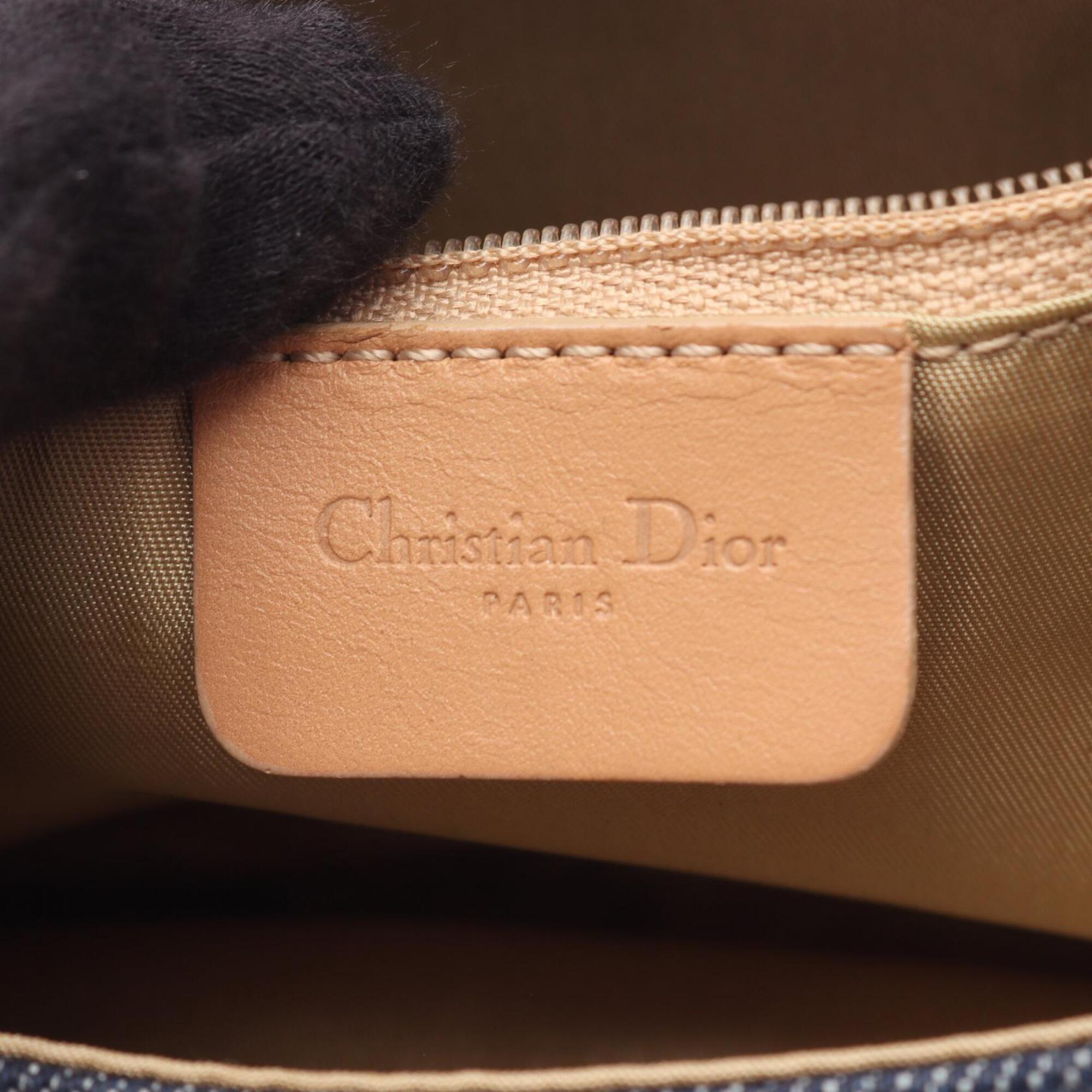 Christian Dior Beige Navy Denim Leather Handbag Shoulder Bag (Pre-Owned)