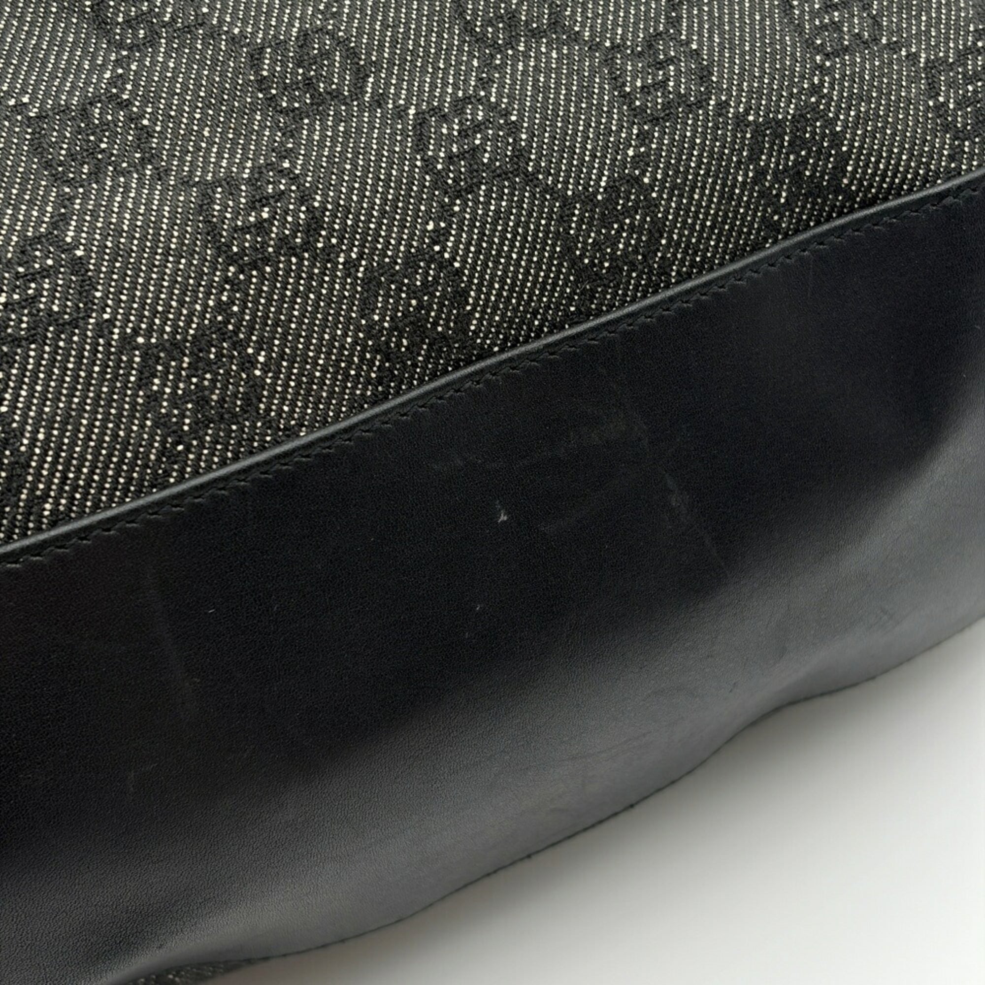 Gucci Black Dark Gray Bamboo Gg Canvas Leather Shoulder Bag Tote Bag (Pre-Owned)