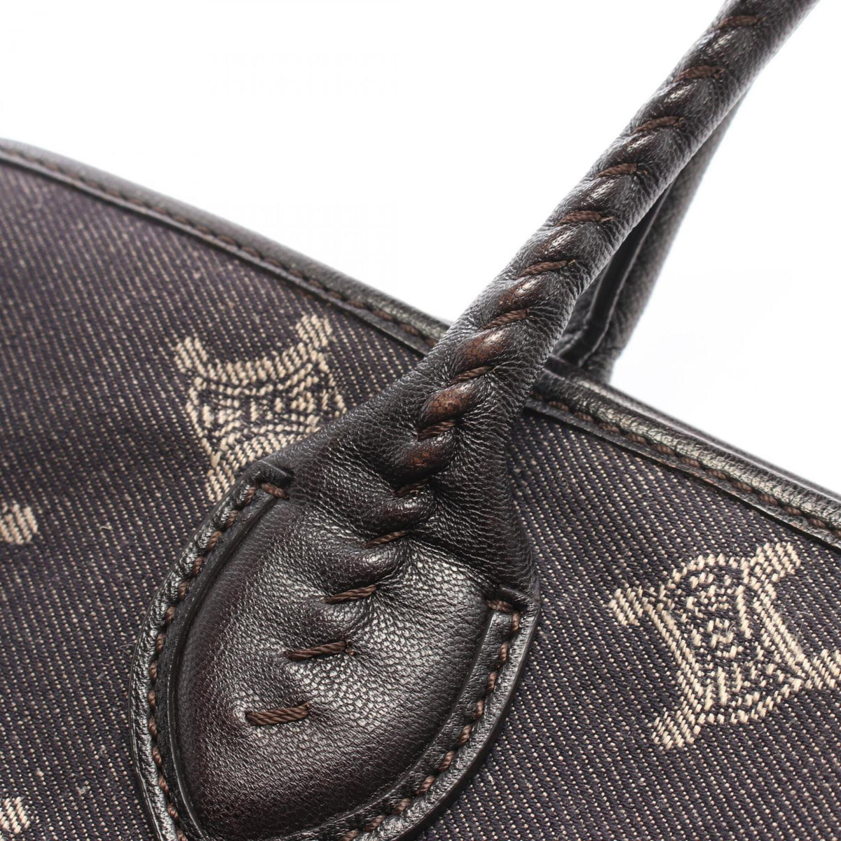 Celine Brown Gray Denim Leather Handbag Tote Bag (Pre-Owned)