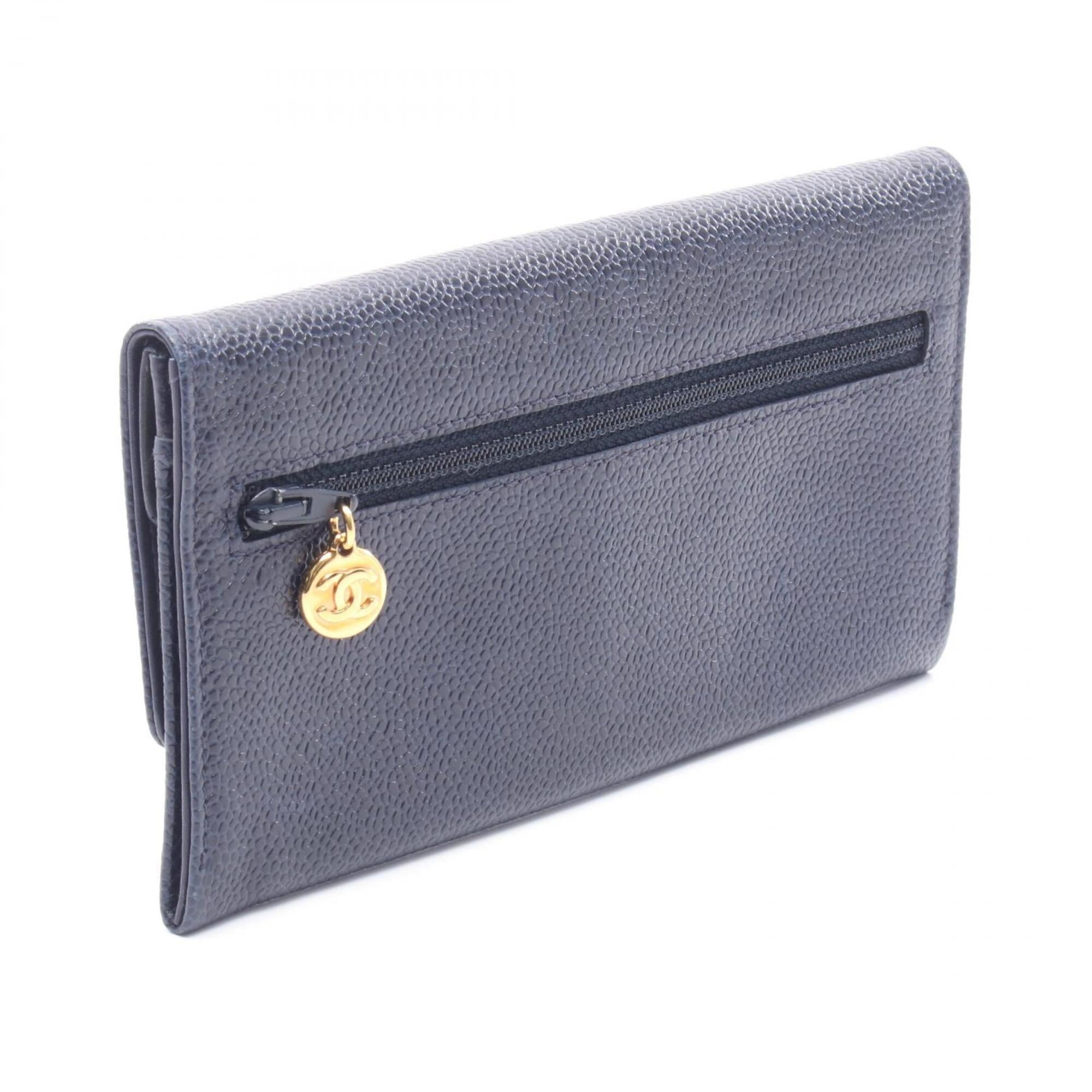 Chanel Navy Leather Long Wallet (Bi-Fold) (Pre-Owned)