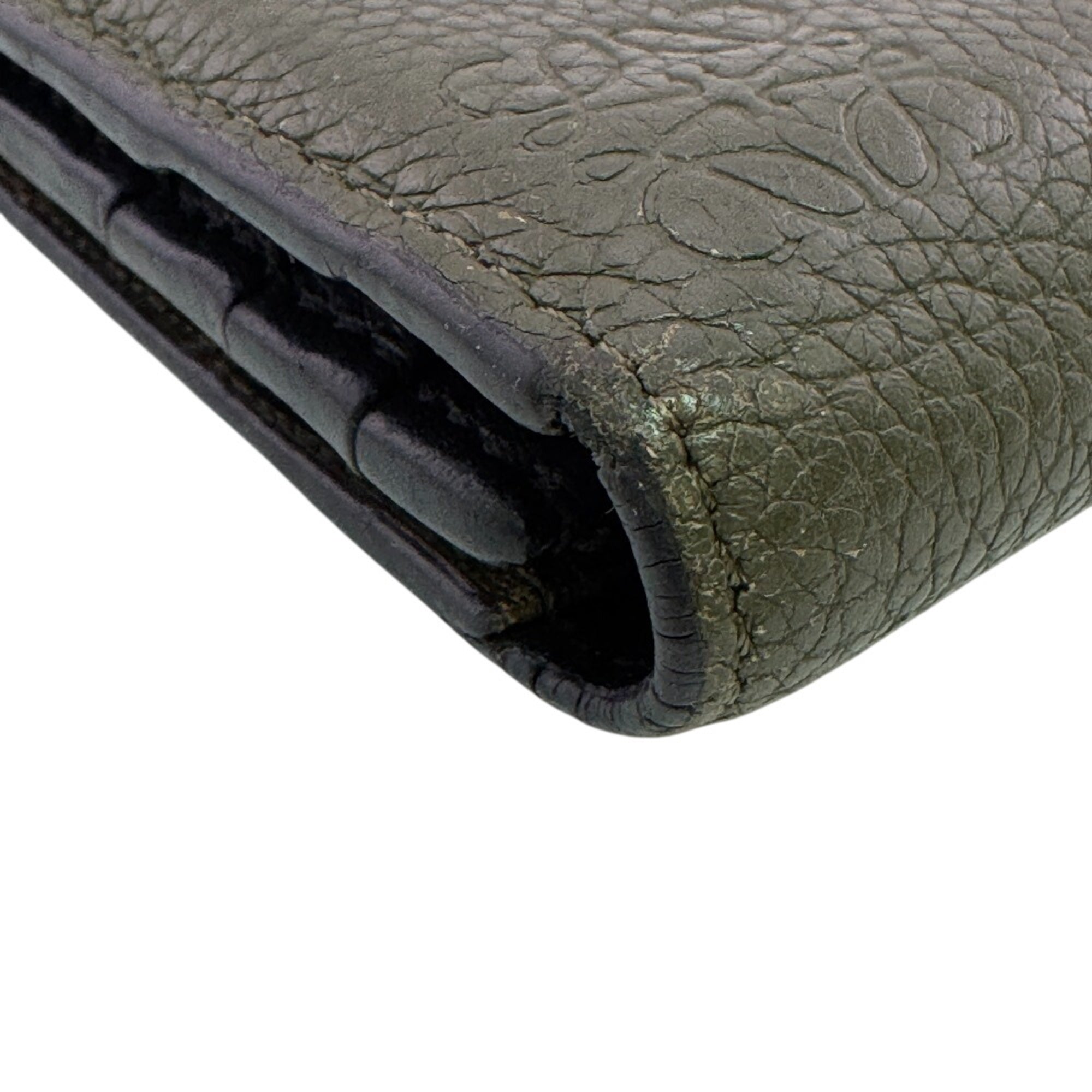 Loewe Black Green Khaki Leather Long Wallet (Bi-Fold) (Pre-Owned)