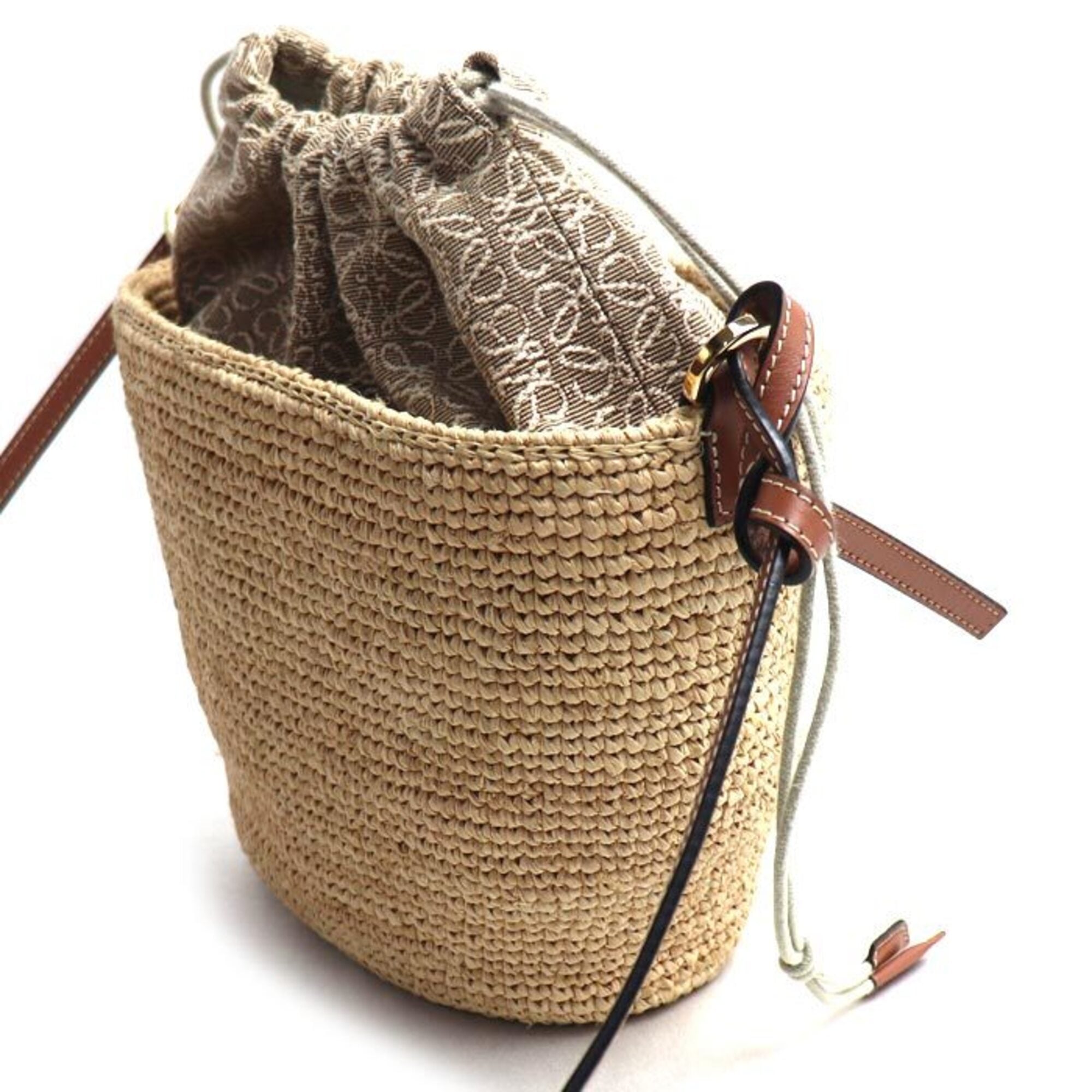 Loewe Raffia Leather Canvas Pochette Shoulder Bag (Pre-Owned)