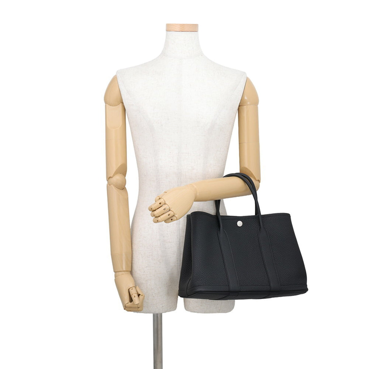 Hermes Garden Black Negonda Leather Handbag Tote Bag