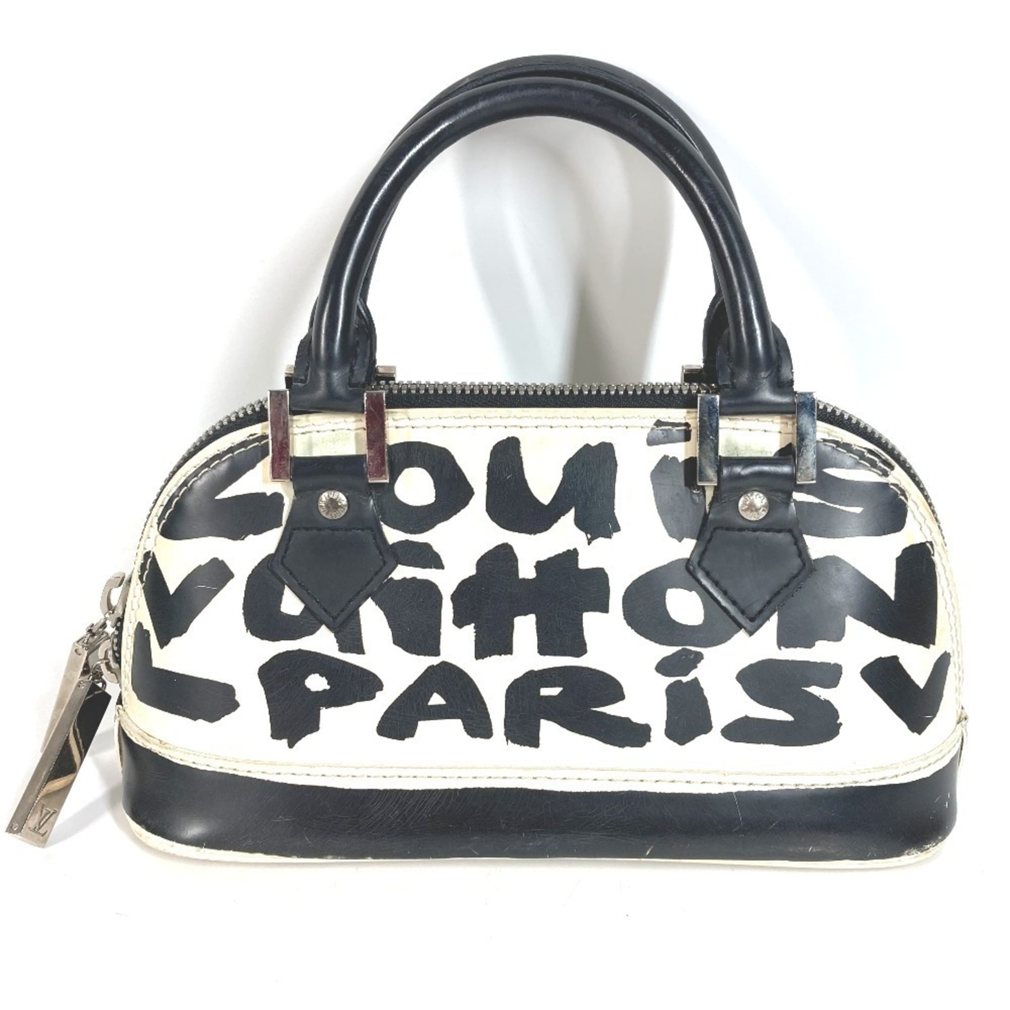 Louis Vuitton Black White Leather Handbag Tote Bag (Pre-Owned)