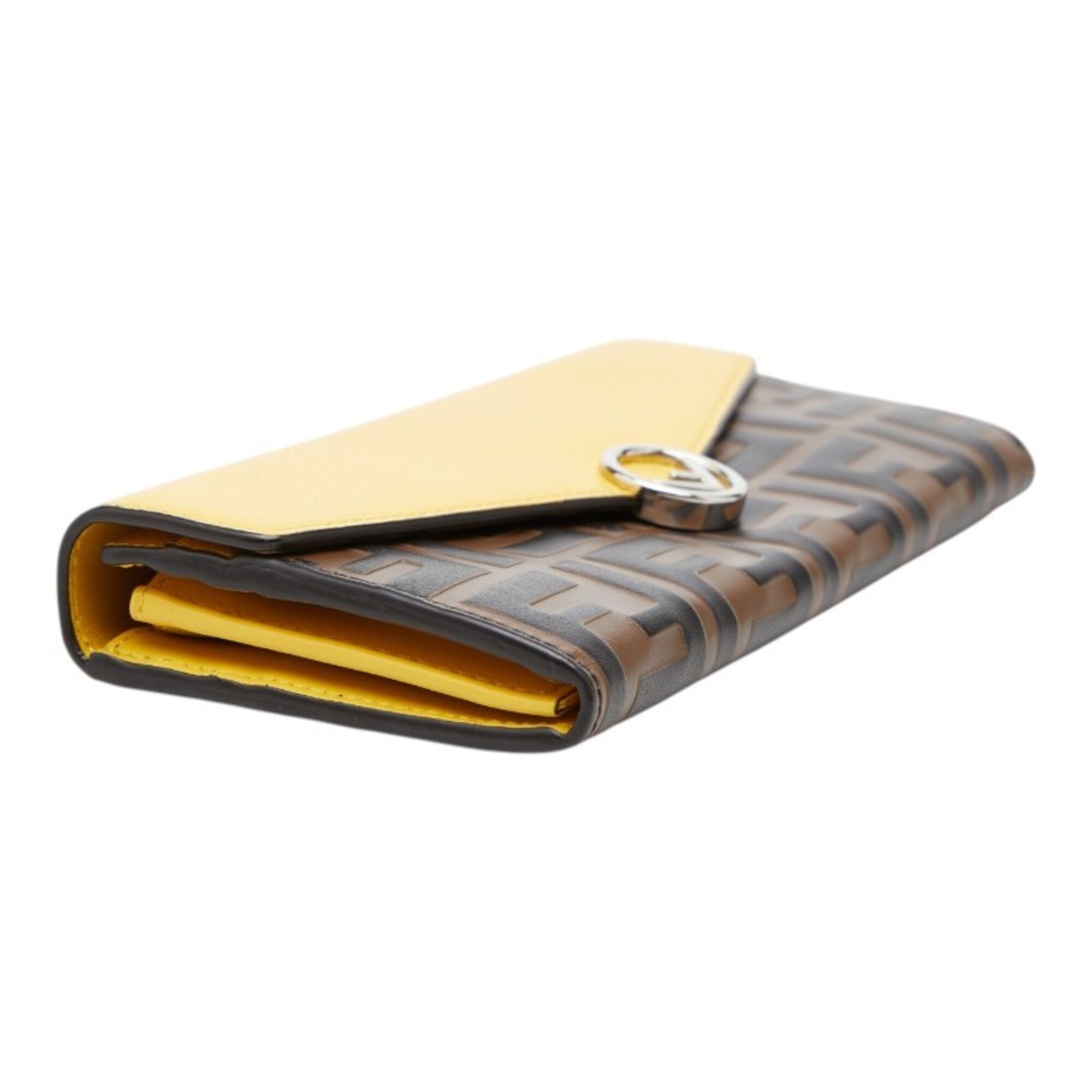 Fendi Brown Yellow Leather Long Wallet (Bi-Fold) (Pre-Owned)