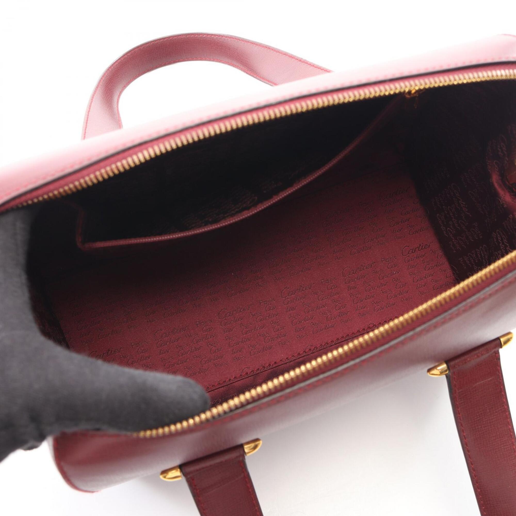 Cartier Bordeaux Leather Boston Bag Handbag (Pre-Owned)