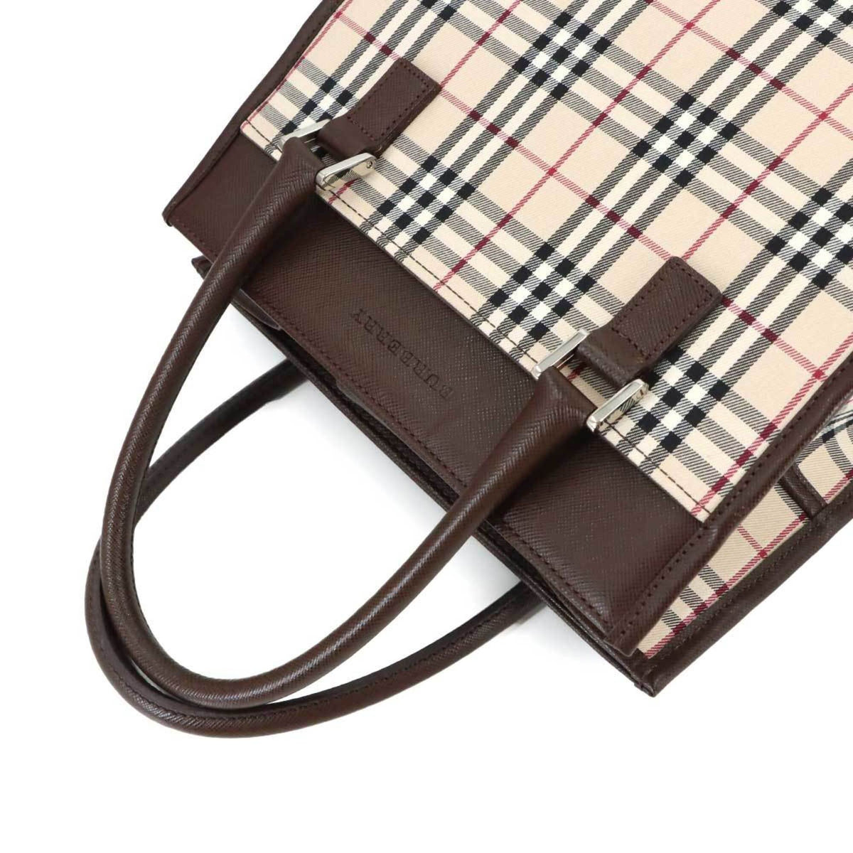 Burberry Beige Brown Canvas Leather Handbag (Pre-Owned)