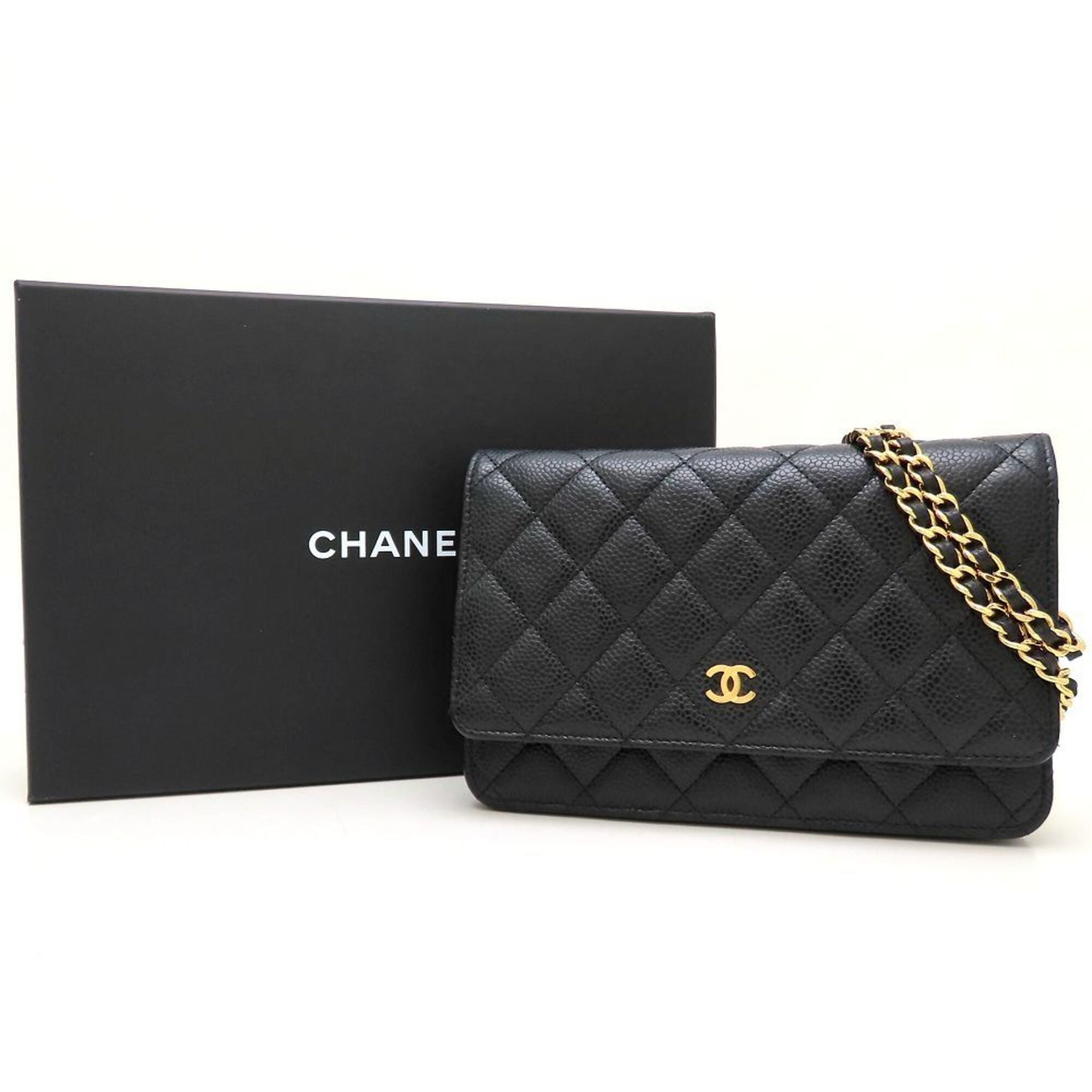 Chanel Black Grained Calfskin Chain/Shoulder Wallet (Pre-Owned)