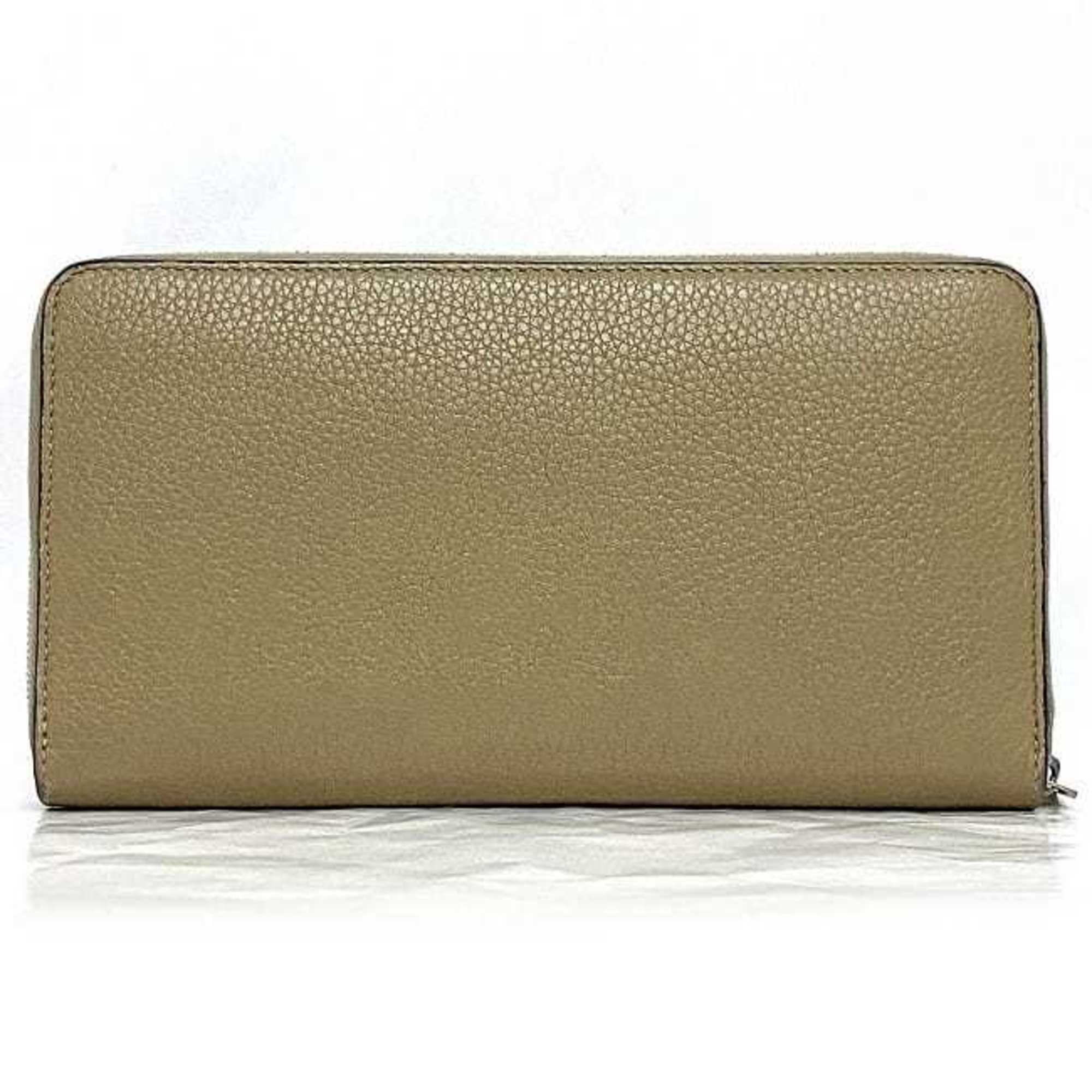 Celine Beige Red Color Silver Leather Long Wallet (Bi-Fold) (Pre-Owned)
