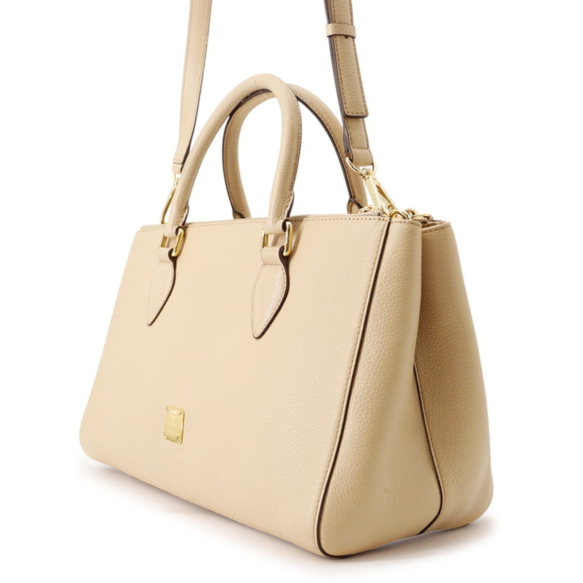 Mcm Visetos Beige Leather Handbag Tote Bag (Pre-Owned)