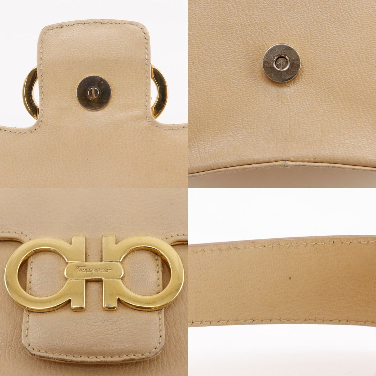 Salvatore Ferragamo Gancini Beige Shoulder Bag (Pre-Owned)