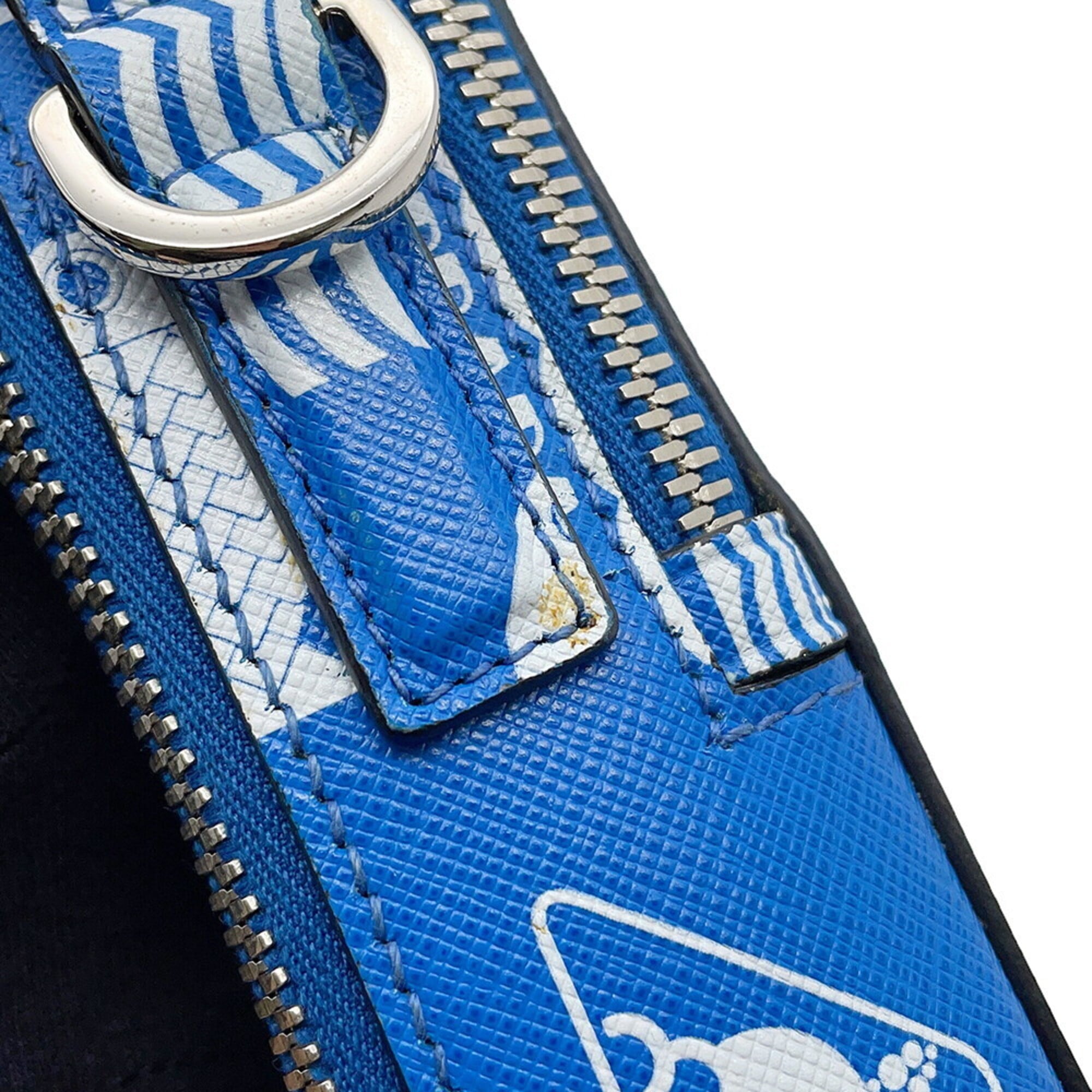 Prada Blue White Leather Handbag Shoulder Bag (Pre-Owned)