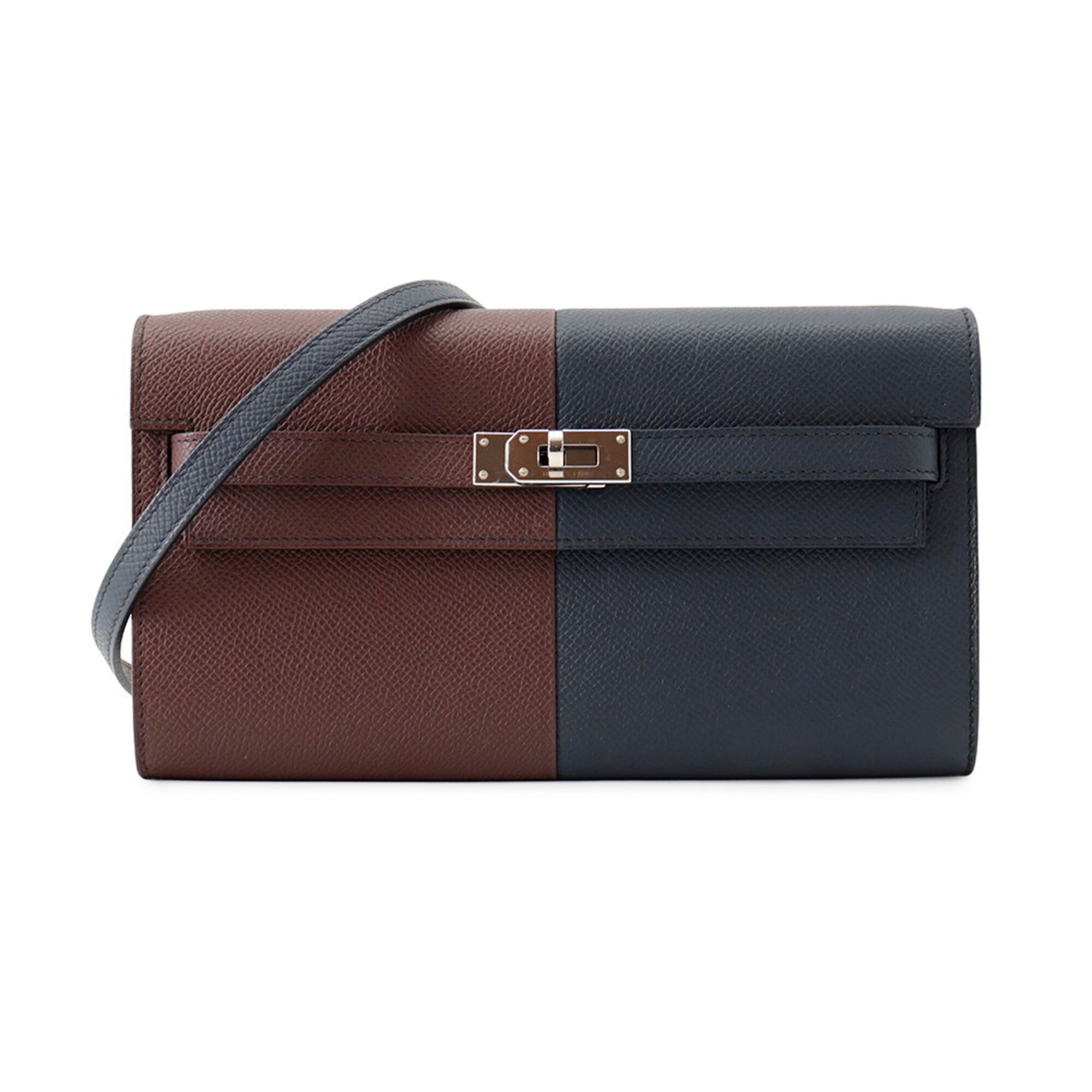 Hermes Kelly Blue Indigo Epsom Leather Chain/Shoulder Wallet (Pre-Owned)