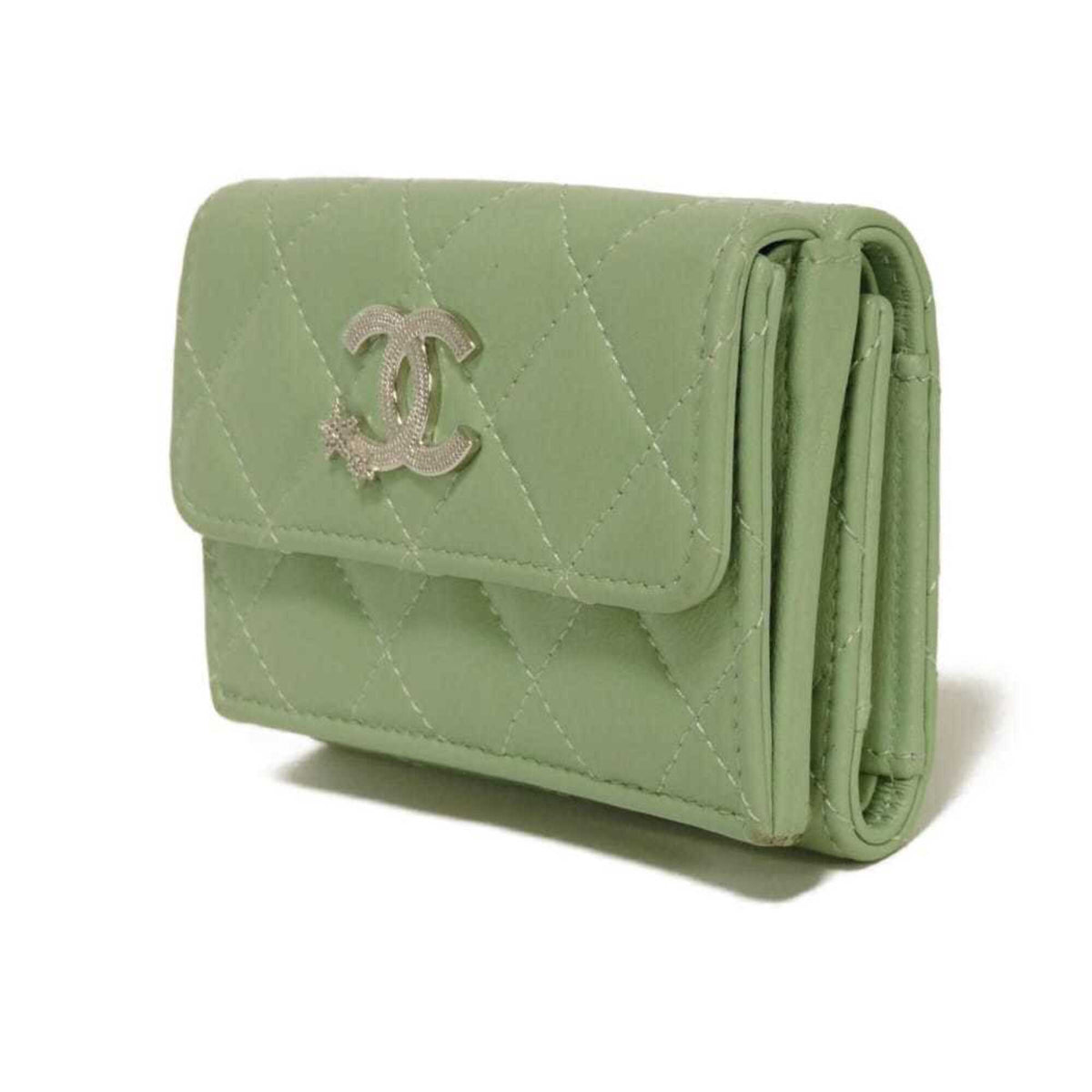 Chanel Light Green Rhinestone Wallet (Tri-Fold) (Pre-Owned)