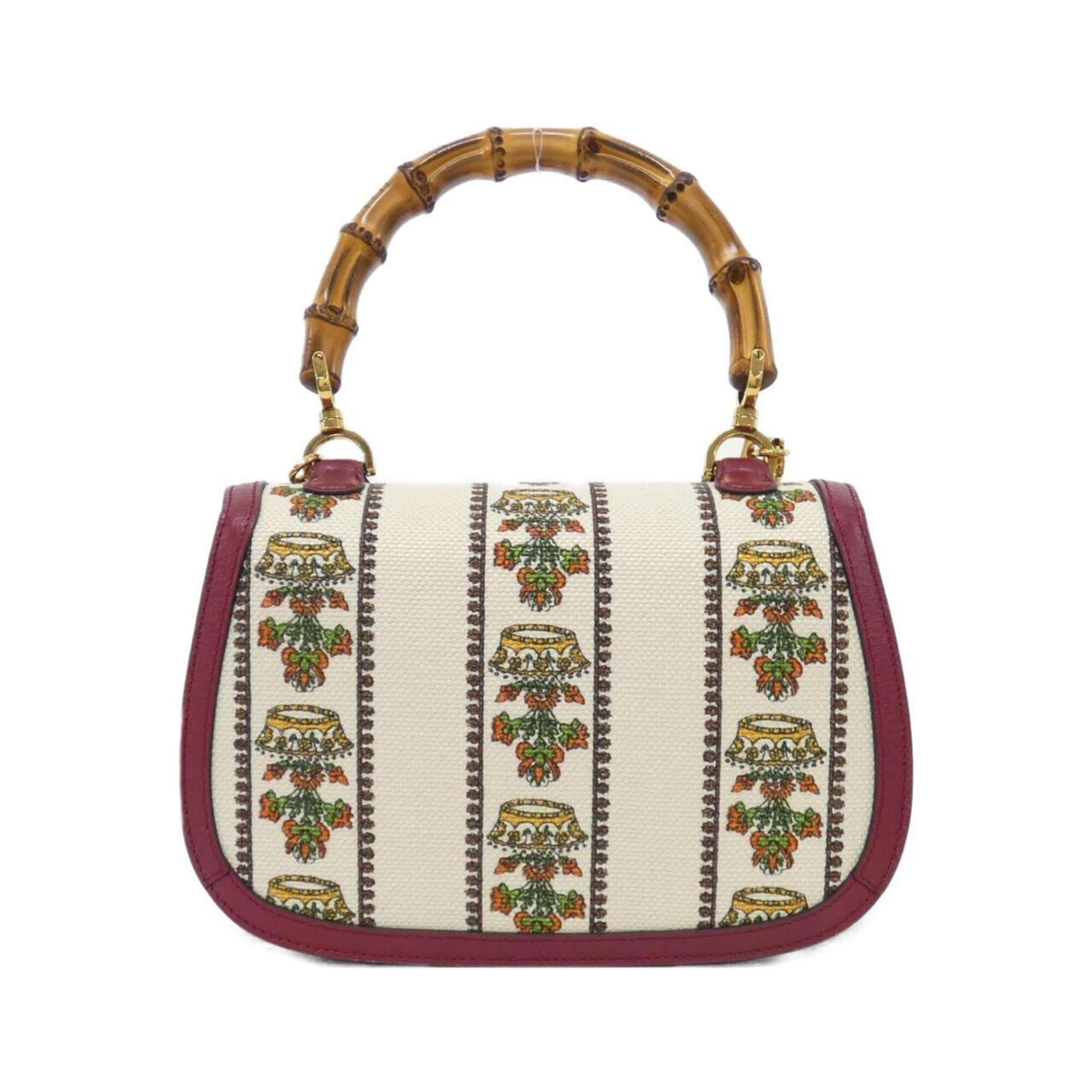 Gucci Ivory Red Color Canvas Leather Handbag (Pre-Owned)