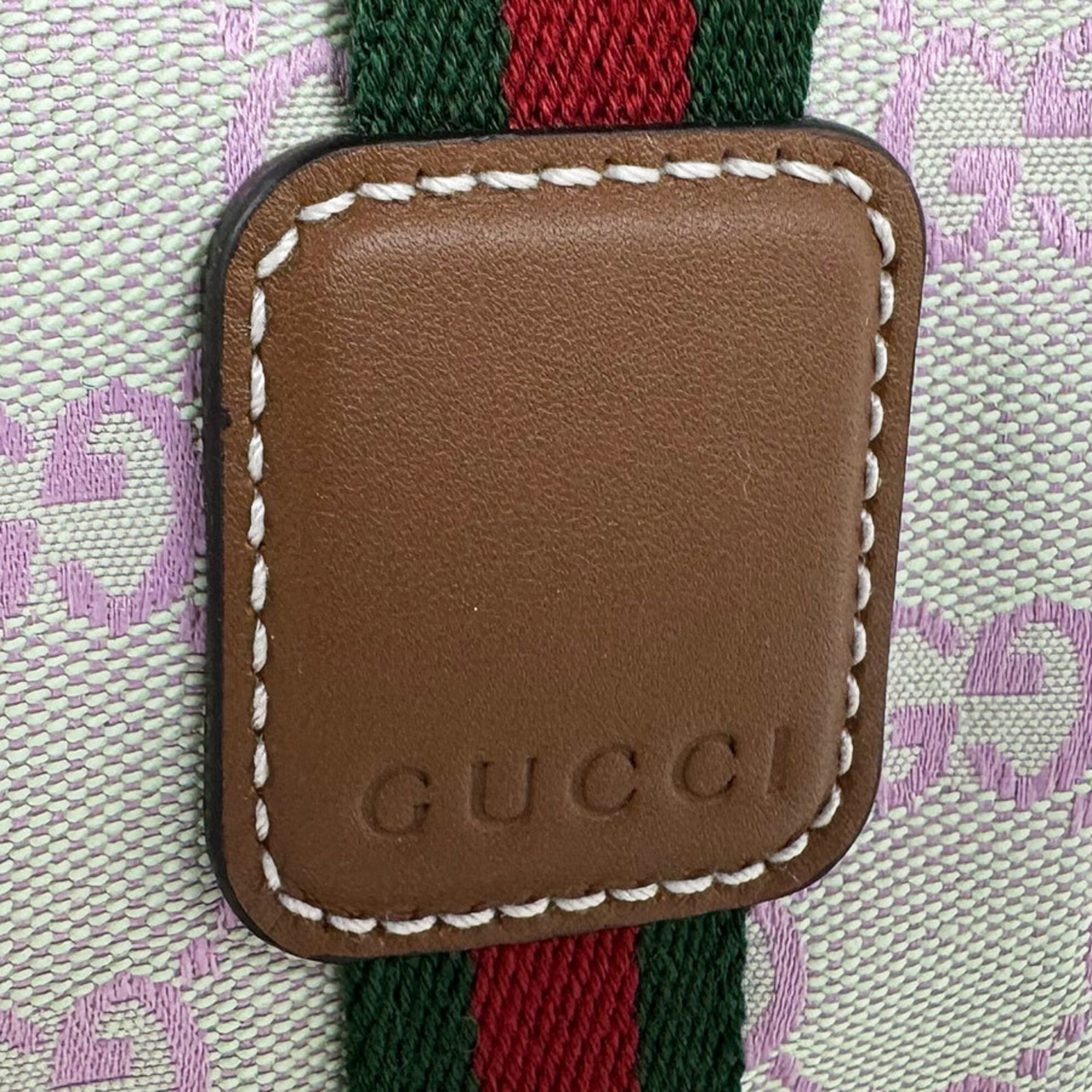 Gucci Brown Green Pink Canvas Leather Handbag Shoulder Bag (Pre-Owned)