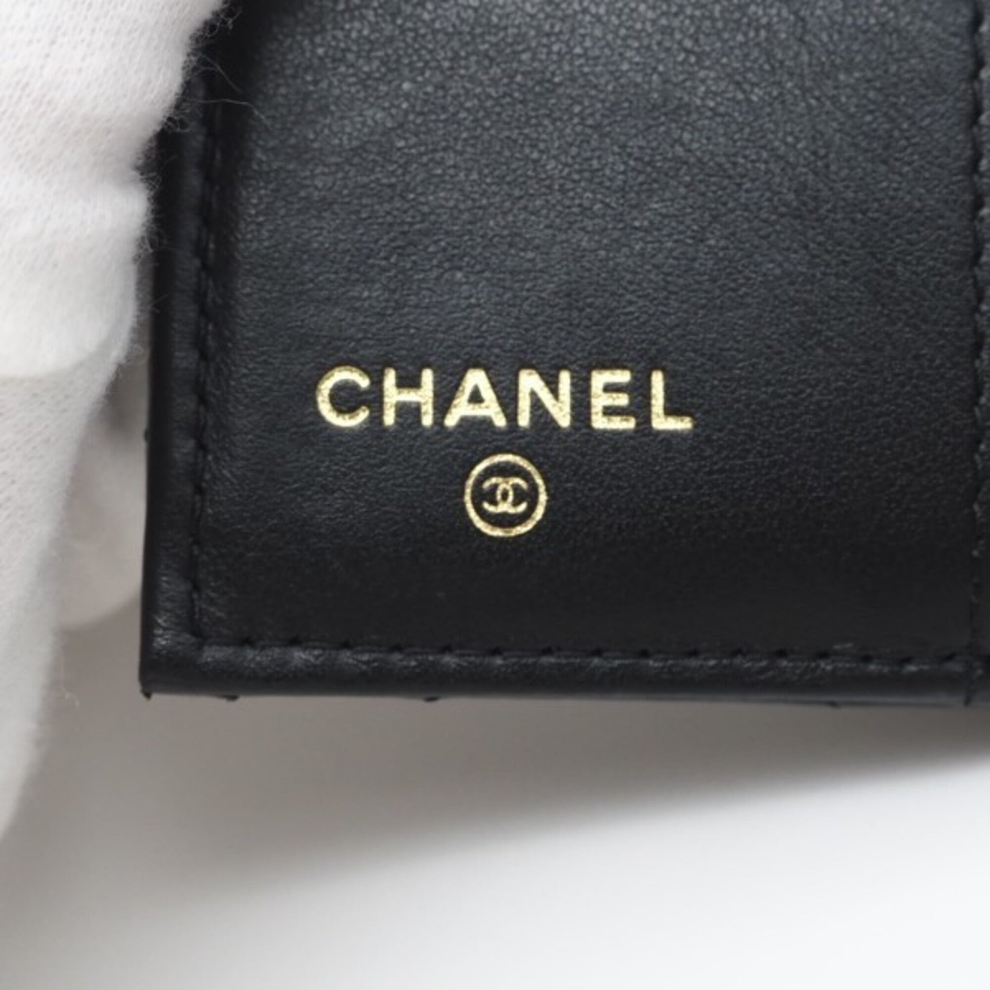 Chanel Matelasse Gold Black Leather Wallet (Tri-Fold) (Pre-Owned)