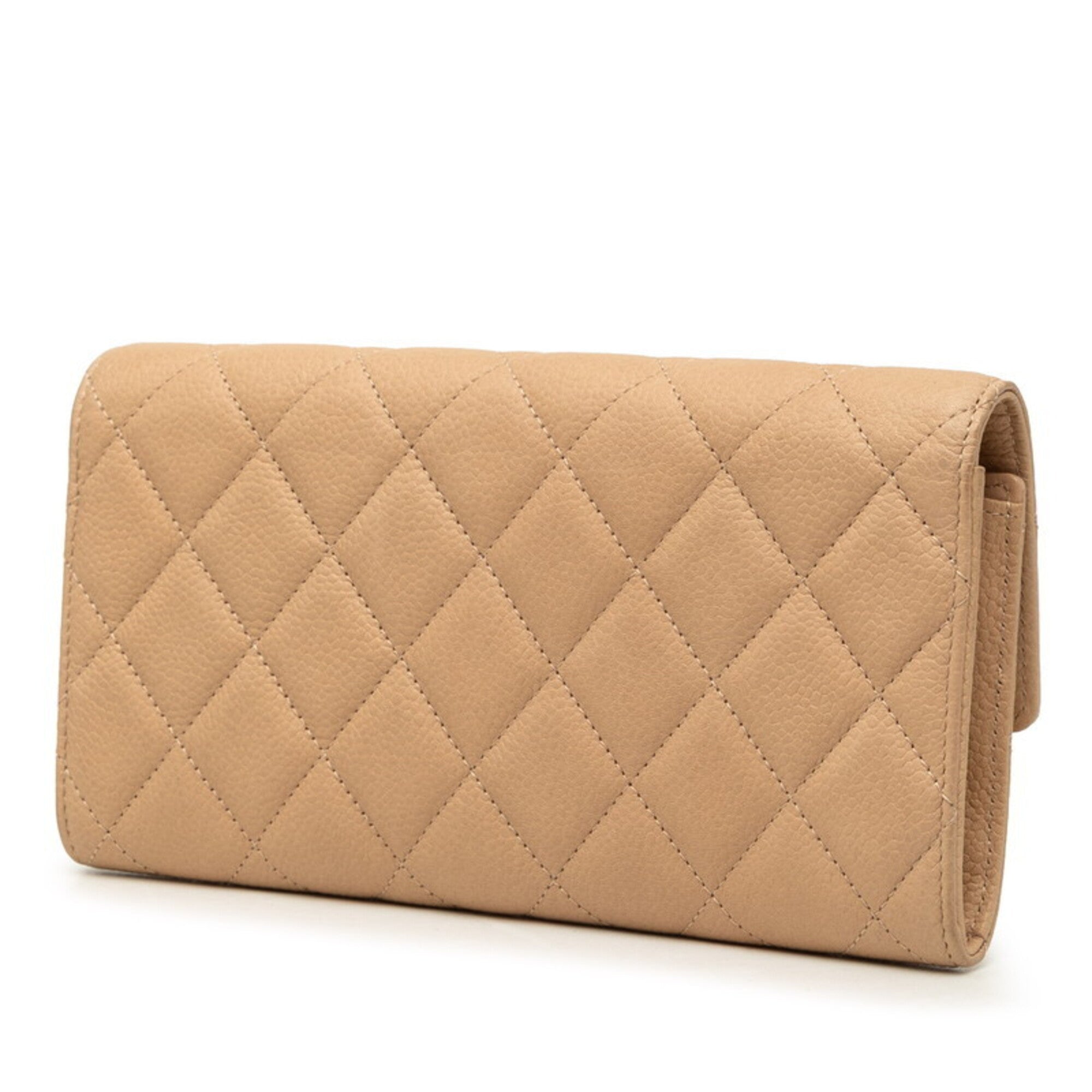 Chanel Beige Grained Calfskin Long Wallet (Bi-Fold) (Pre-Owned)