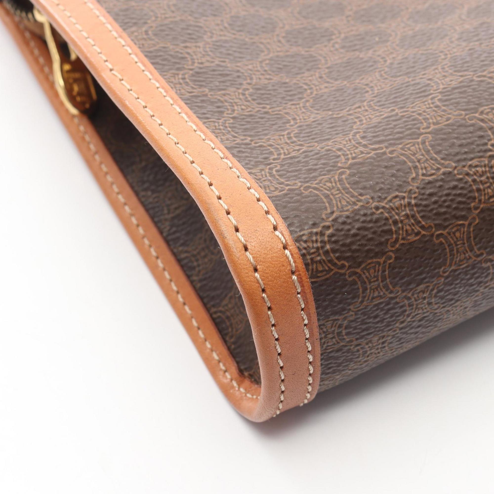 Celine Brown Coated Canvas Leather Clutch Bag Handbag (Pre-Owned)