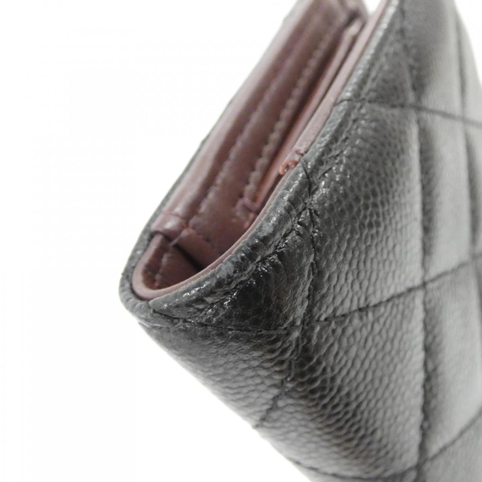 Chanel Black Grained Calfskin Long Wallet (Bi-Fold) (Pre-Owned)