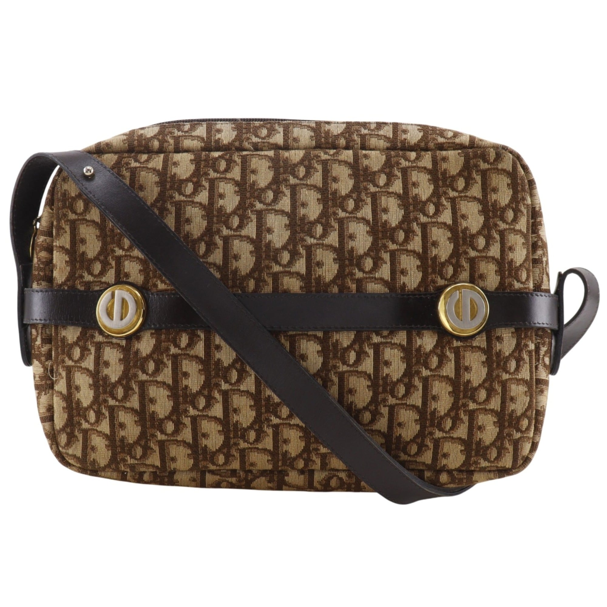 Christian Dior Trotter Brown Canvas Shoulder Bag (Pre-Owned)