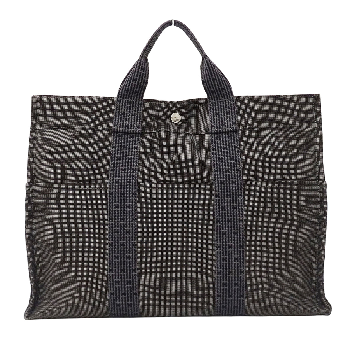 Hermes Black Canvas Handbag Tote Bag (Pre-Owned)