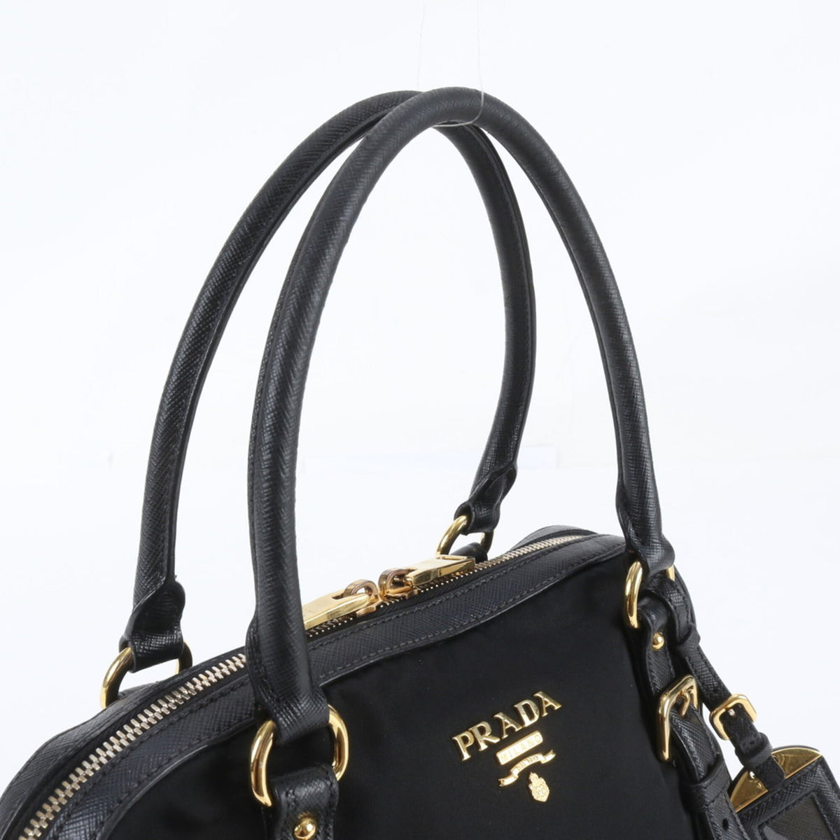 Prada Black Leather Nylon Handbag Shoulder Bag Tote Bag (Pre-Owned)